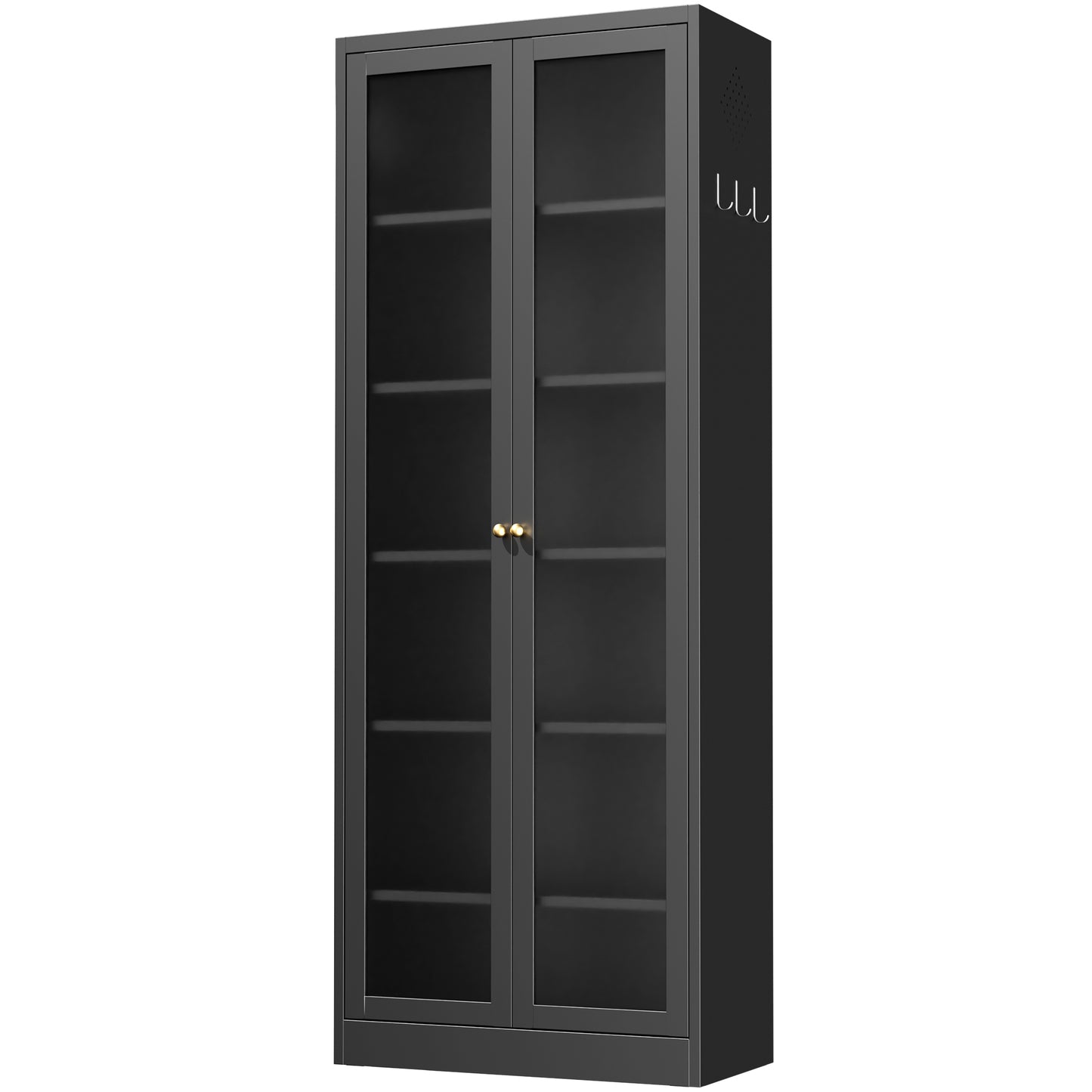 VIYET Metal Pantry Cabinet, 72" Tall Kitchen Storage Cabinet with Glass Doors and 5 Adjustable Shelves, Freestanding Steel Utility Cabinet for Kitchen, Bathroom, Pantry, Black