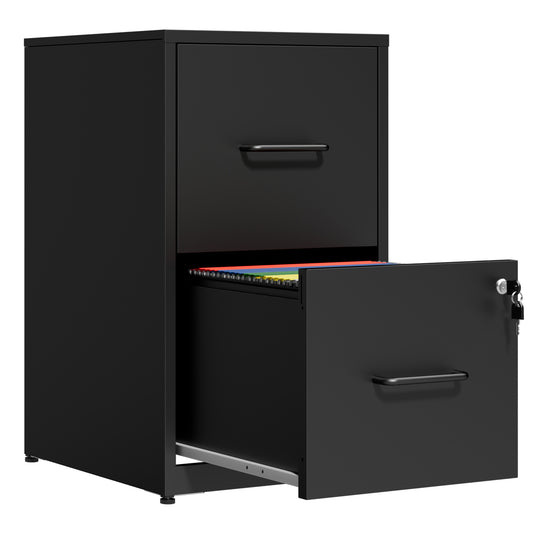 VIYET 2 Drawer Vertical File Cabinet with Lock, Metal Under Desk Filing Cabinet with Anti-Tip Kit, Adjustable Rails for Letter & Legal Files, Black Office Storage
