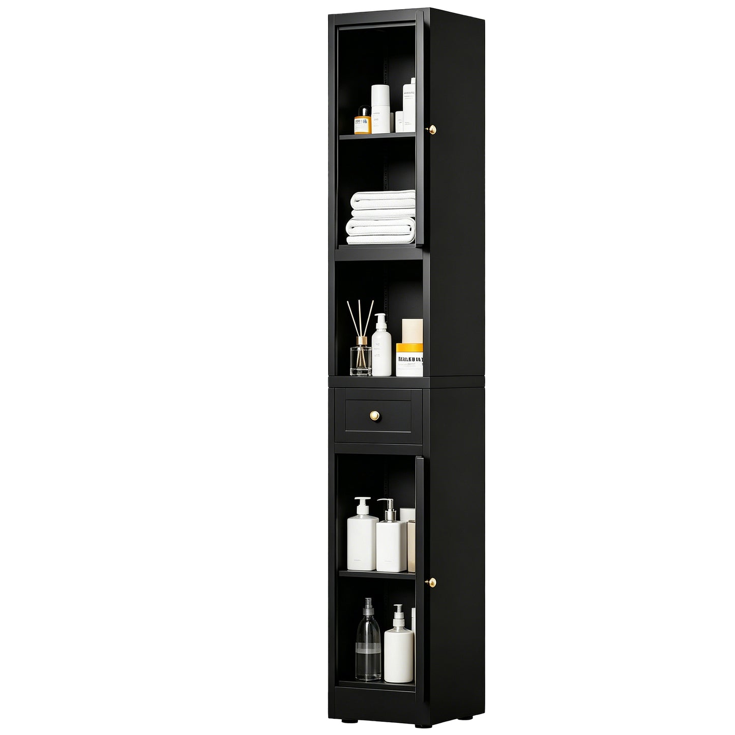 VIYET 71" Tall Black Bathroom Storage Cabinet, Slim Metal Storage Organizer with 2 Doors, Adjustable Shelves, Freestanding Cabinet
