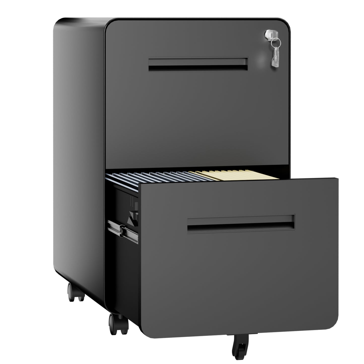 VIYET 2 Drawer Rolling File Cabinet, Black Metal Mobile Filing Cabinet with Lock, Steel Office Storage Cabinet for Letter Legal Files, Home Office Organizer