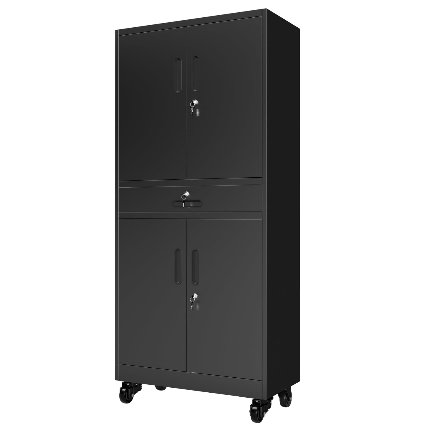 VIYET 71" Metal Garage Storage Cabinet with Drawer, Lockable Doors, Adjustable Shelves, Pegboard & Rolling Wheels for Home Office Utility