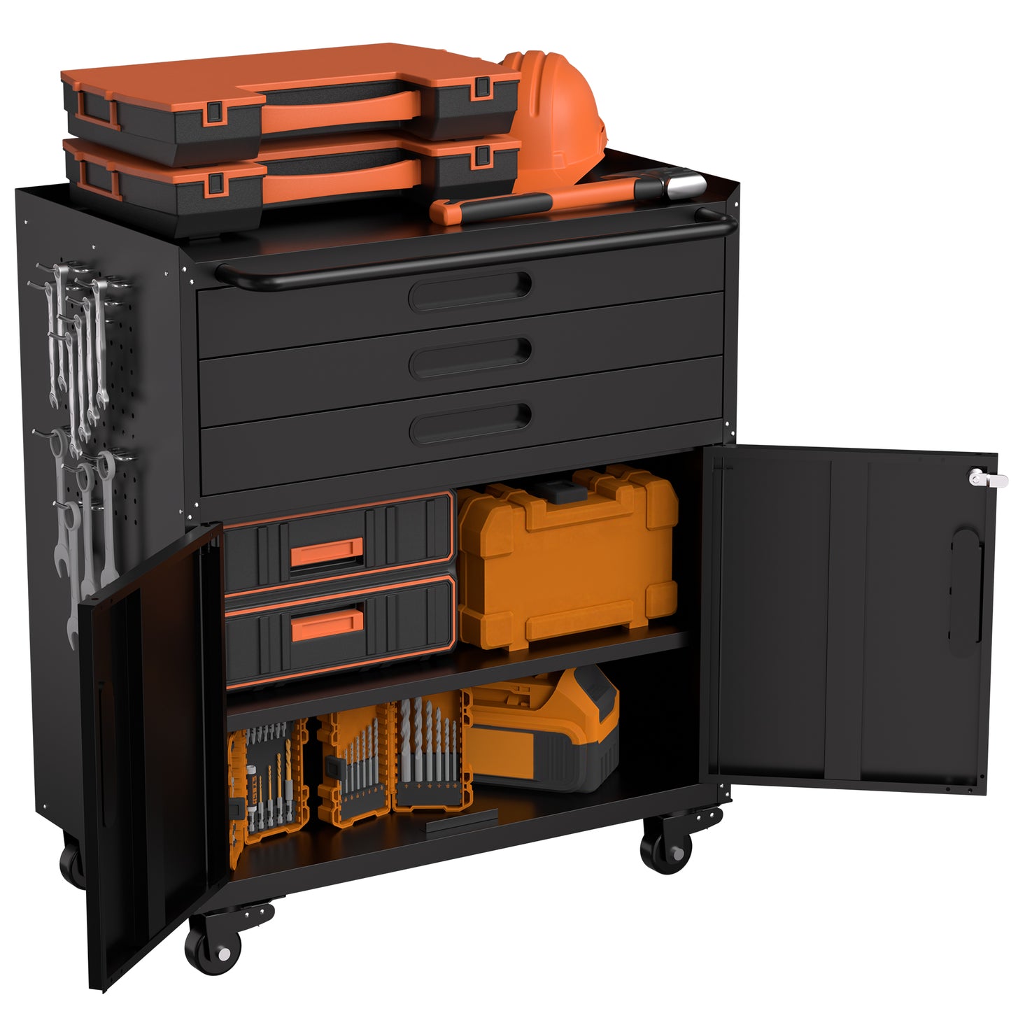 VIYET 34" Heavy-Duty Rolling Metal Tool Cabinet - 3-Drawer Garage Storage Organizer with Lockable Wheels, Black