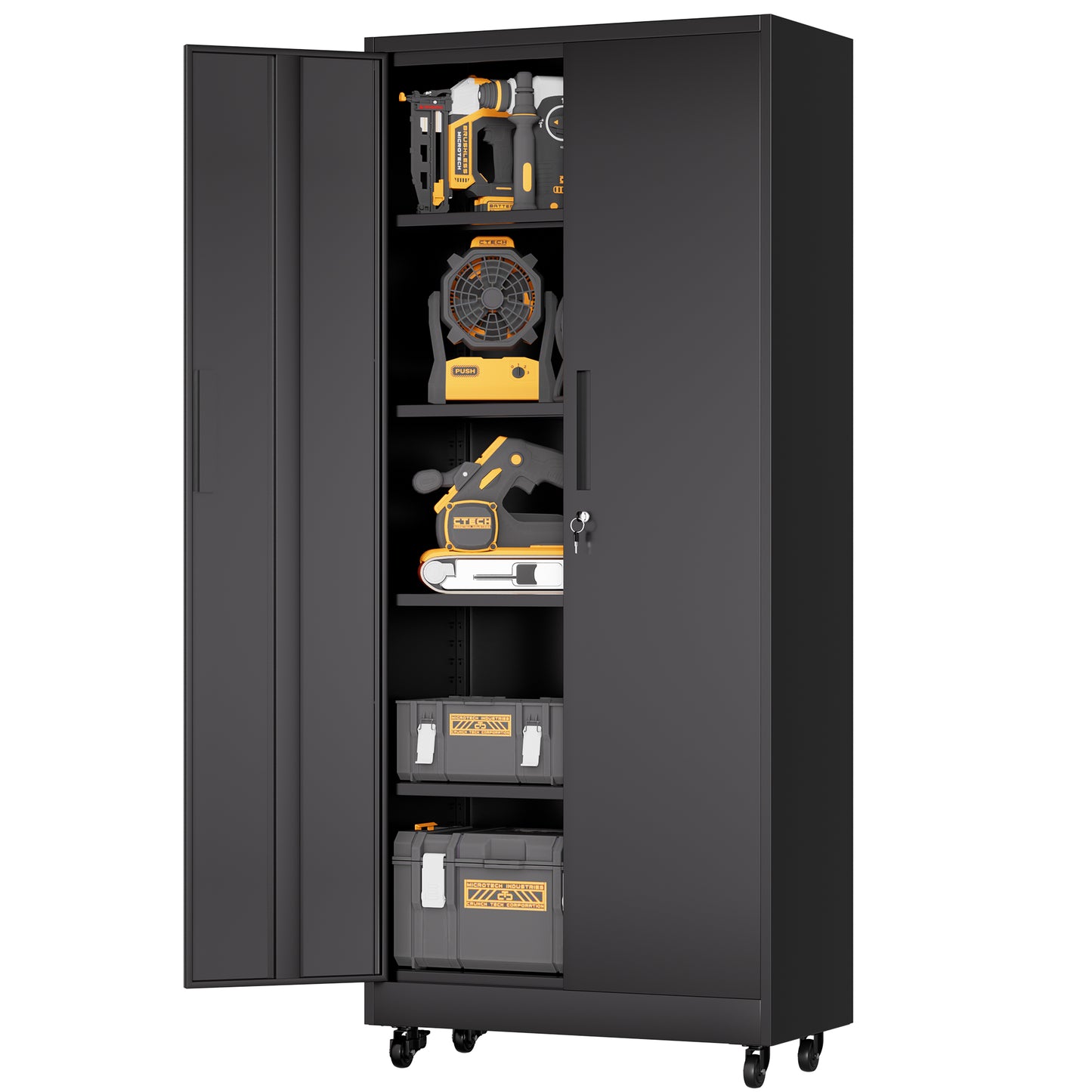 VIYET 71"H Rolling Garage Storage Cabinet,Heavy-Duty Metal Lockable Cabinet w/ 4 Adjustable Shelves (Mobile Tool Organizer for Workshop/Office)