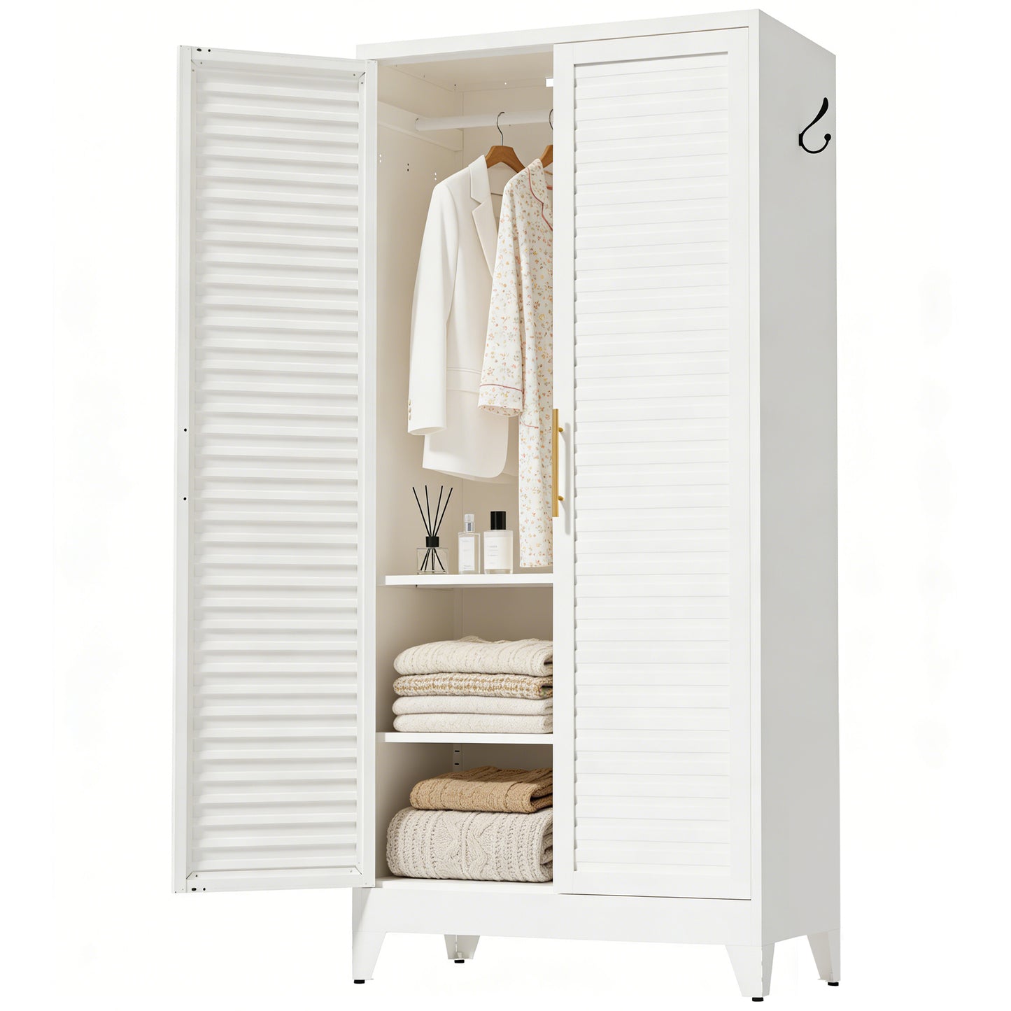 VIYET 71" Metal Wardrobe Closet with 2 Doors, Hanging Rod & Adjustable Shelves, Freestanding Steel Storage Cabinet for Bedroom, Apartment, Dorm