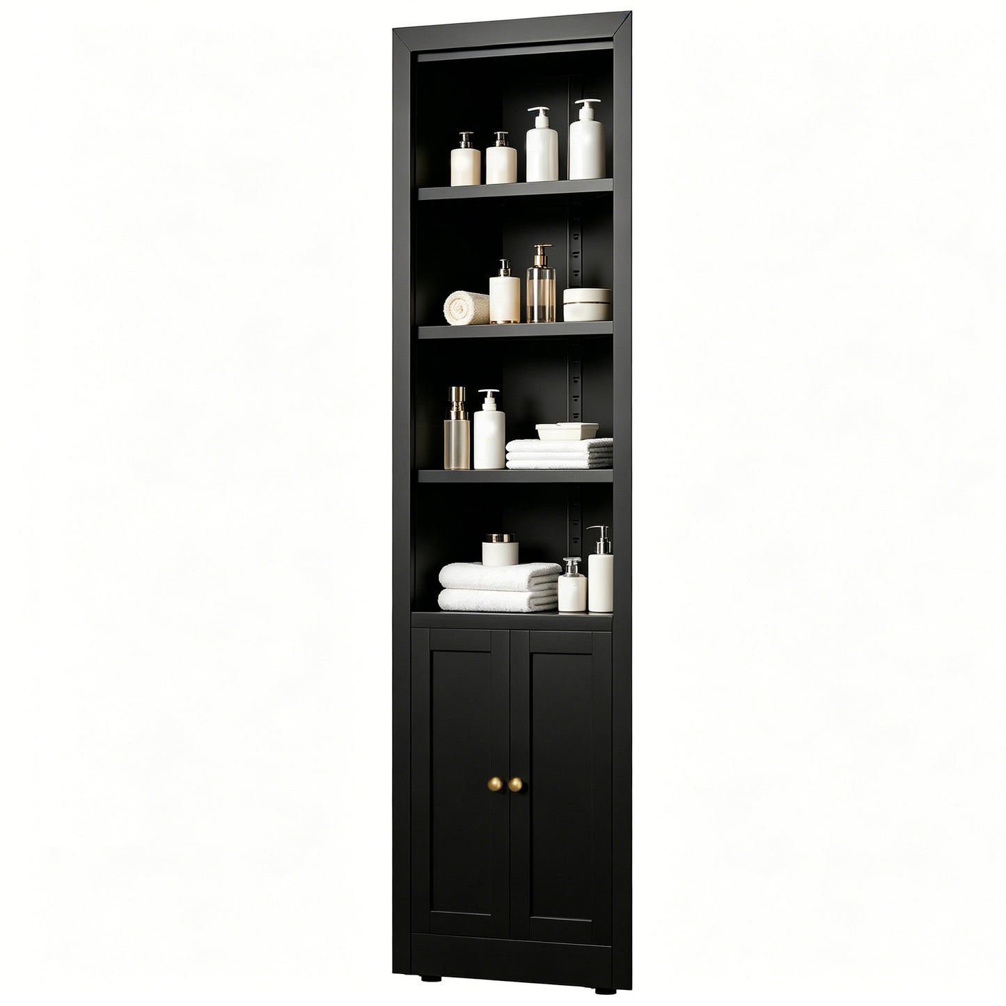 VIYET 71" Tall Black Corner Storage Cabinet, 5-Tier Freestanding Metal Corner Organizer with Adjustable Shelves & Doors