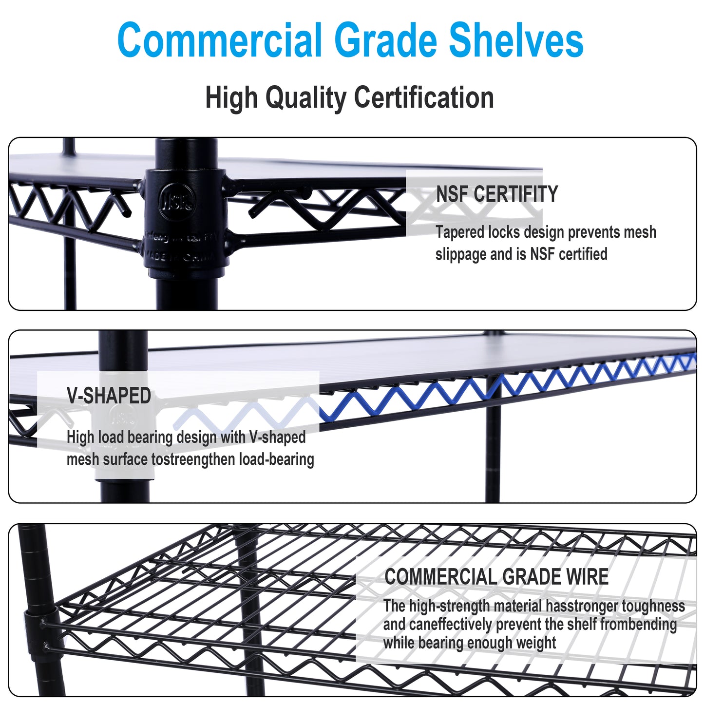 VIYET 6 Tier 6000LBS NSF Metal Wire Shelving, Heavy Duty Adjustable Rack with Wheels & Shelf Liners (Black, 84"H×48"L×20"D)
