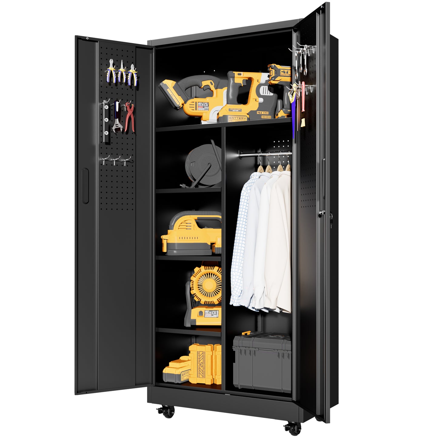 VIYET 71" Rolling Metal Storage Locker with Lockable Doors, Freestanding Steel Wardrobe Cabinet for Home Office School Gym