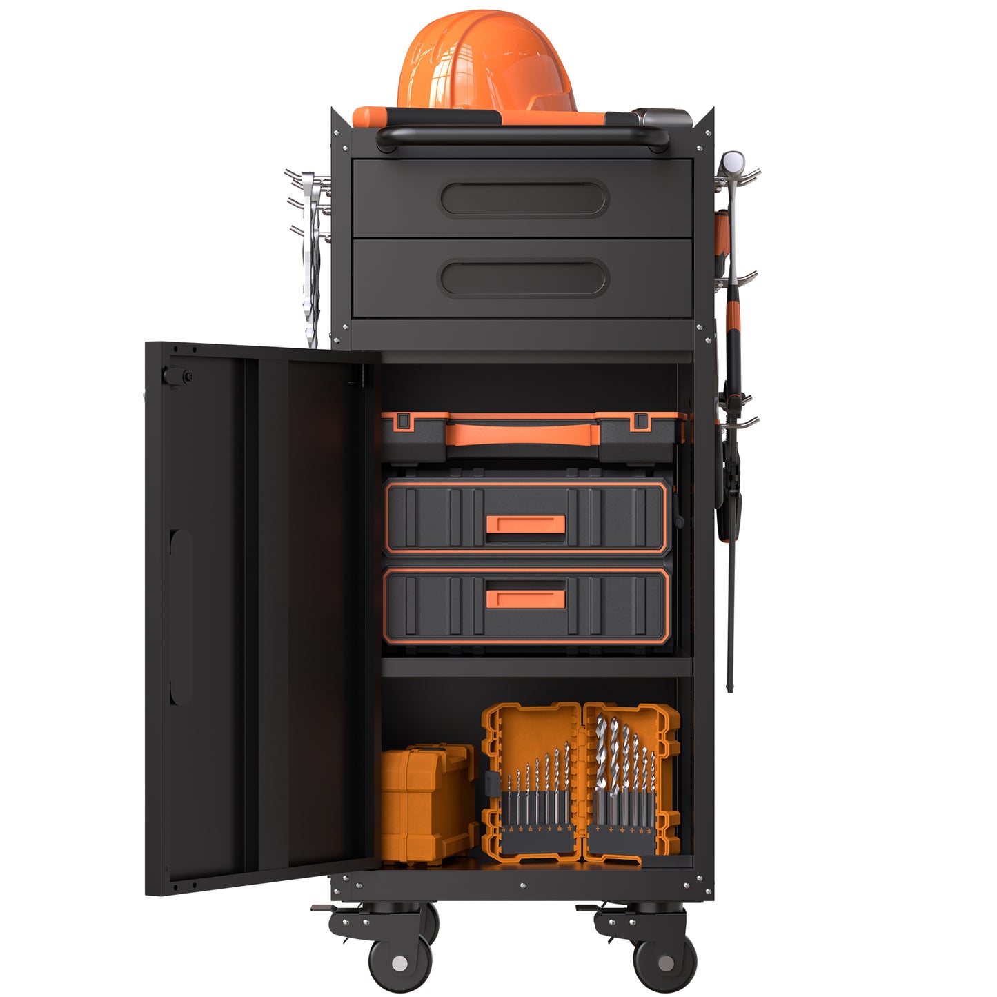 VIYET 34" Narrow Rolling Tool Cabinet - Slim 2-Drawer Space-Saving Storage with Lockable Door, Black