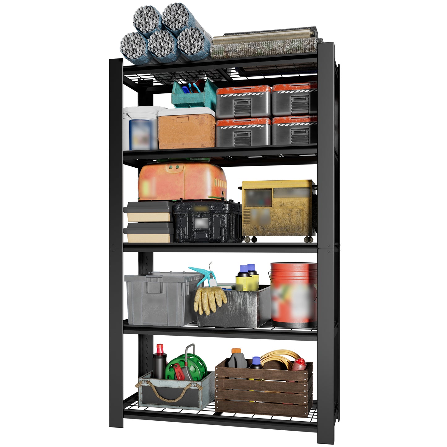 VIYET 78" Heavy Duty Metal Shelving Unit, 5 Tier Industrial Storage Rack with Adjustable Shelves, 3000 LBS Capacity Garage Organizer for Warehouse, Pantry, Black