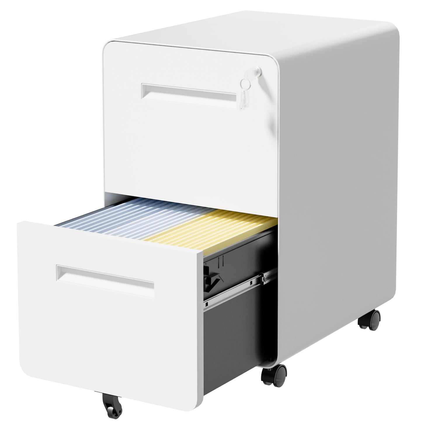 VIYET 2 Drawer Mobile File Cabinet, Metal Rolling Filing Cabinet with Lock, Fully Assembled Steel Office Storage Cabinet for Letter Legal Files, White