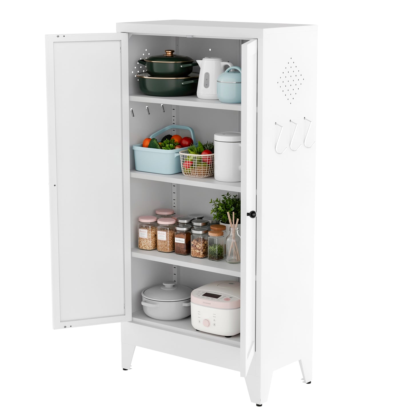 VIYET 47" Metal Pantry Cabinet with Adjustable Shelves, Freestanding Kitchen Storage Cabinet with Doors for Pantry, Bathroom & Living Room