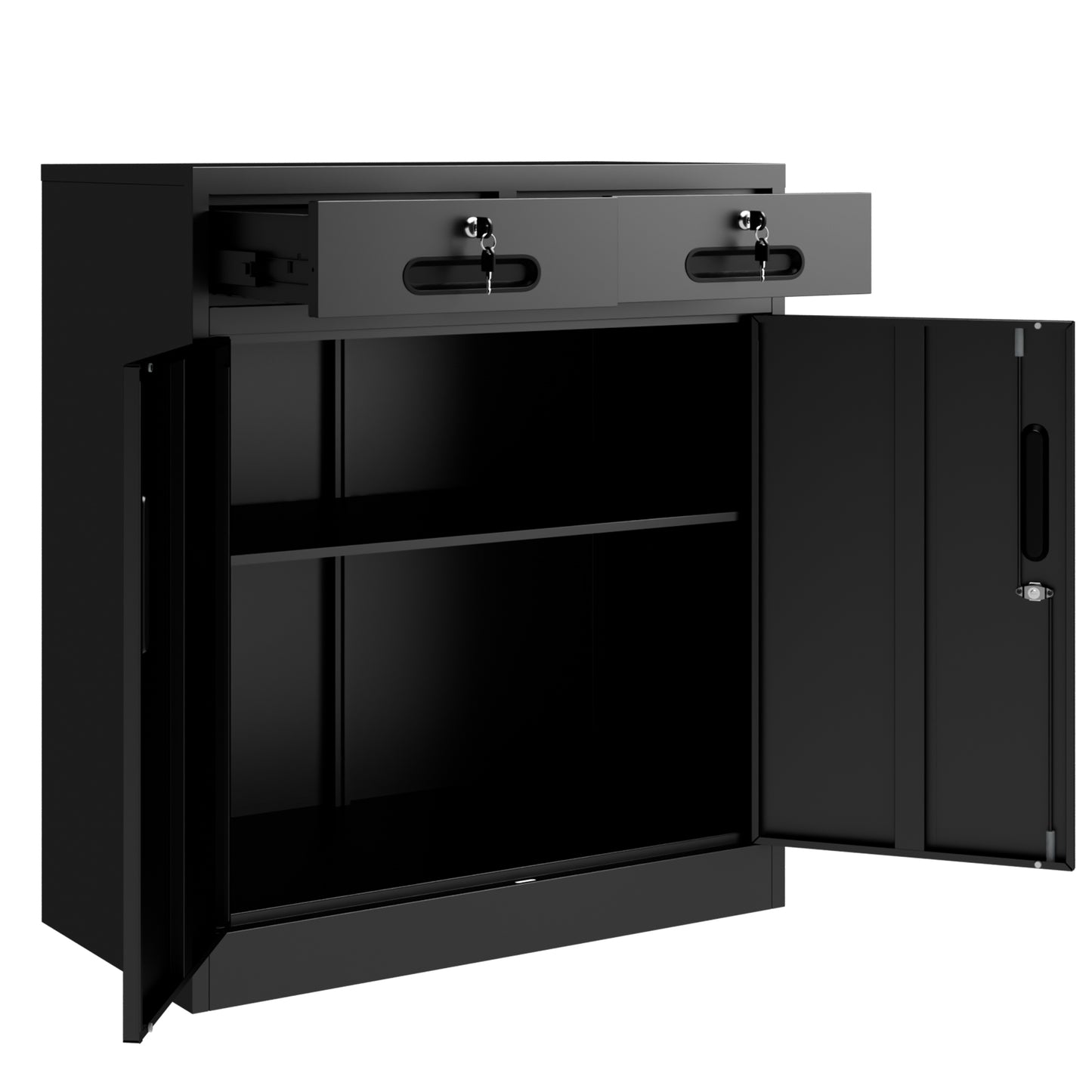 VIYET 35" Metal Storage Cabinet with Lock & 2 Drawers, Locking Steel Office File Cabinet with Adjustable Shelf for Home, Garage & School