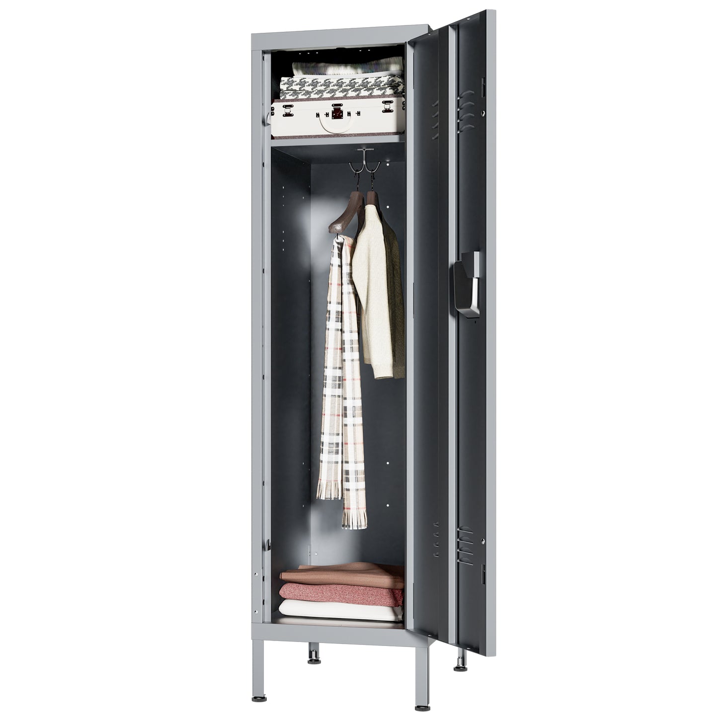 VIYET 55" Steel Wardrobe Cabinet with Lock, Slim Metal Clothing Storage Locker with Ventilated Door, Side Hooks & Anti-Tip Kit for Bedroom, Gray