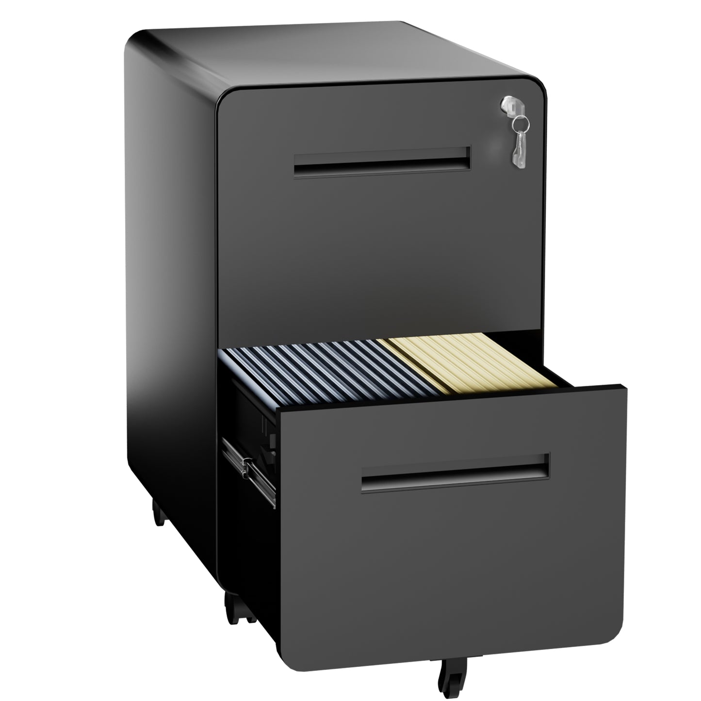 VIYET 2 Drawer Rolling File Cabinet, Black Metal Mobile Filing Cabinet with Lock, Steel Office Storage Cabinet for Letter Legal Files, Home Office Organizer