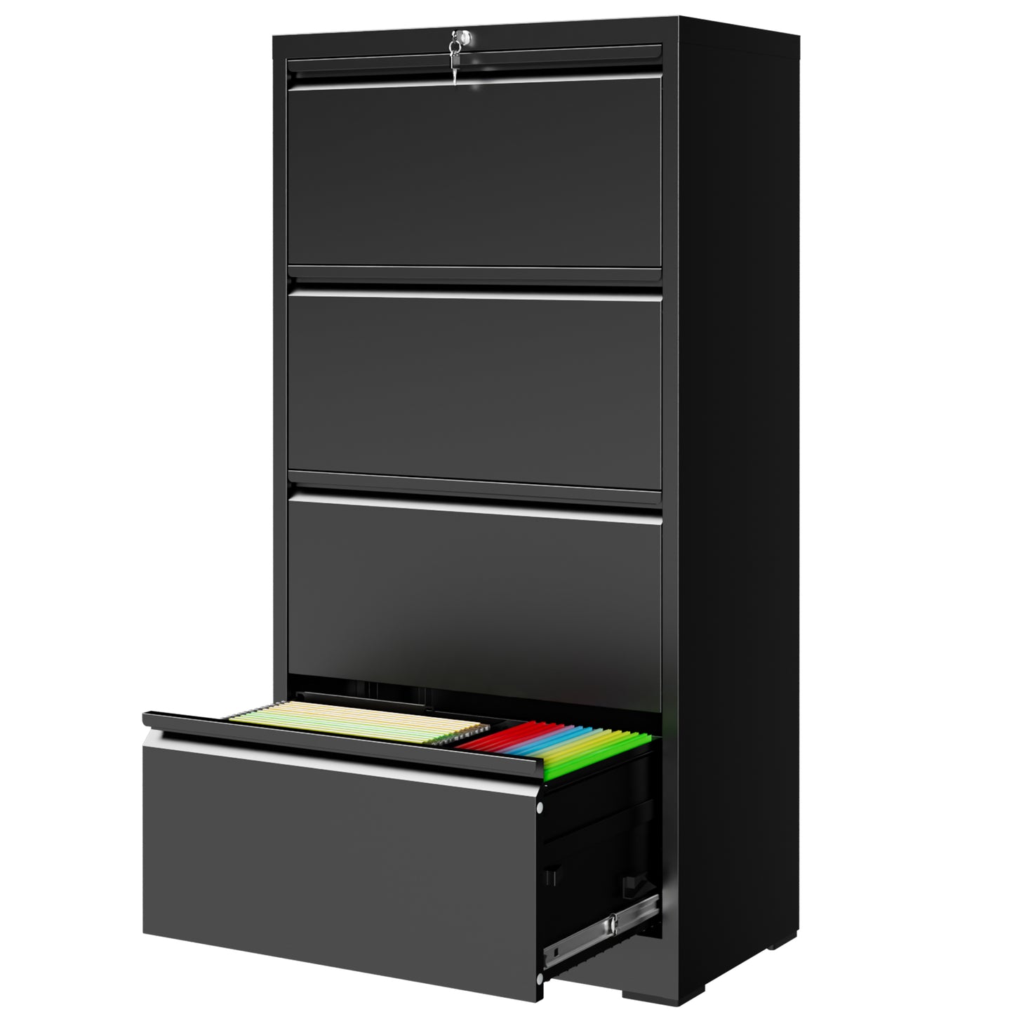 VIYET 4 Drawer Lateral File Cabinet with Lock, Metal Filing Cabinet for Home Office, Steel File Cabinet Fits Letter, Legal, A4 & F4 Hanging Files, Black