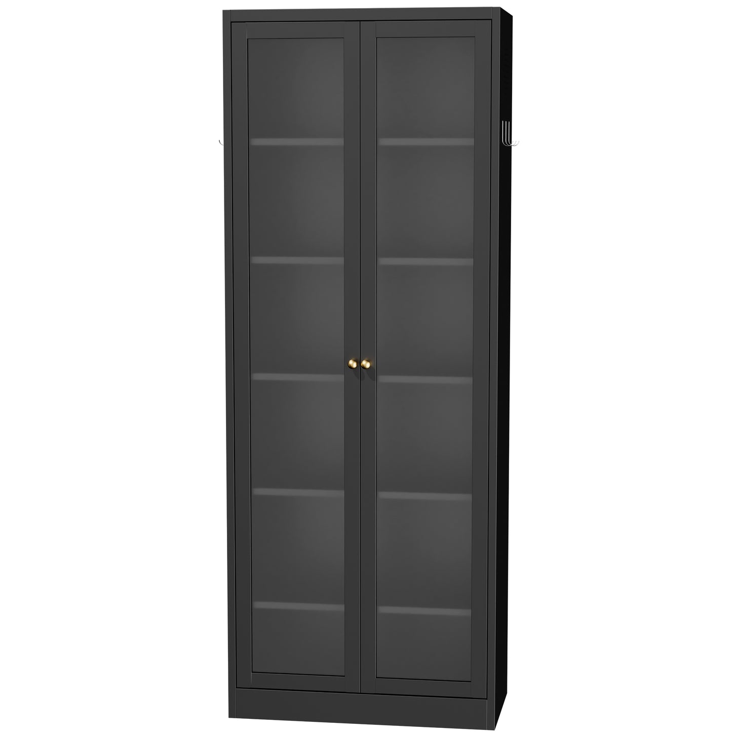 VIYET Metal Pantry Cabinet, 72" Tall Kitchen Storage Cabinet with Glass Doors and 5 Adjustable Shelves, Freestanding Steel Utility Cabinet for Kitchen, Bathroom, Pantry, Black