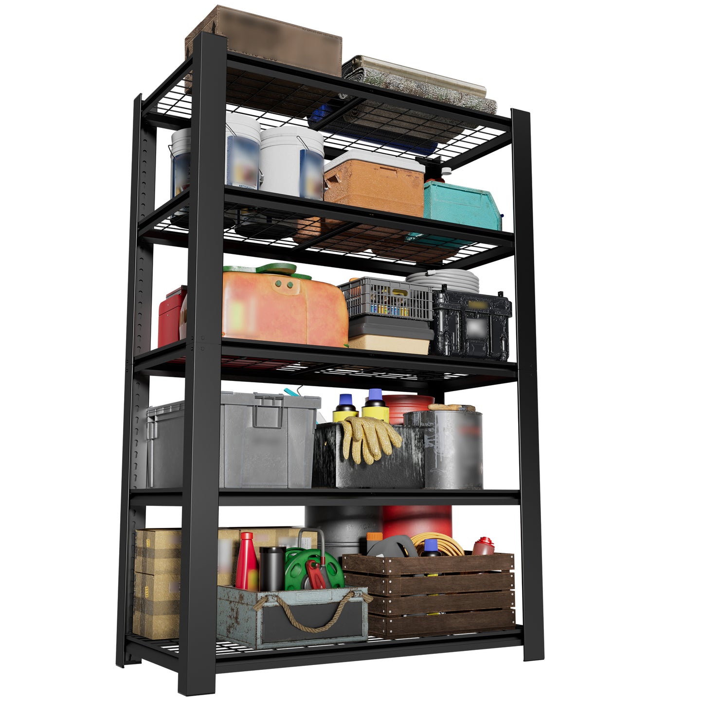 VIYET 72" H 5 Tier Heavy Duty Metal Garage Shelving Unit, Adjustable Industrial Storage Rack with 3000 lbs Capacity, Steel Shelf Organizer, 48"W x 23.6"D Black