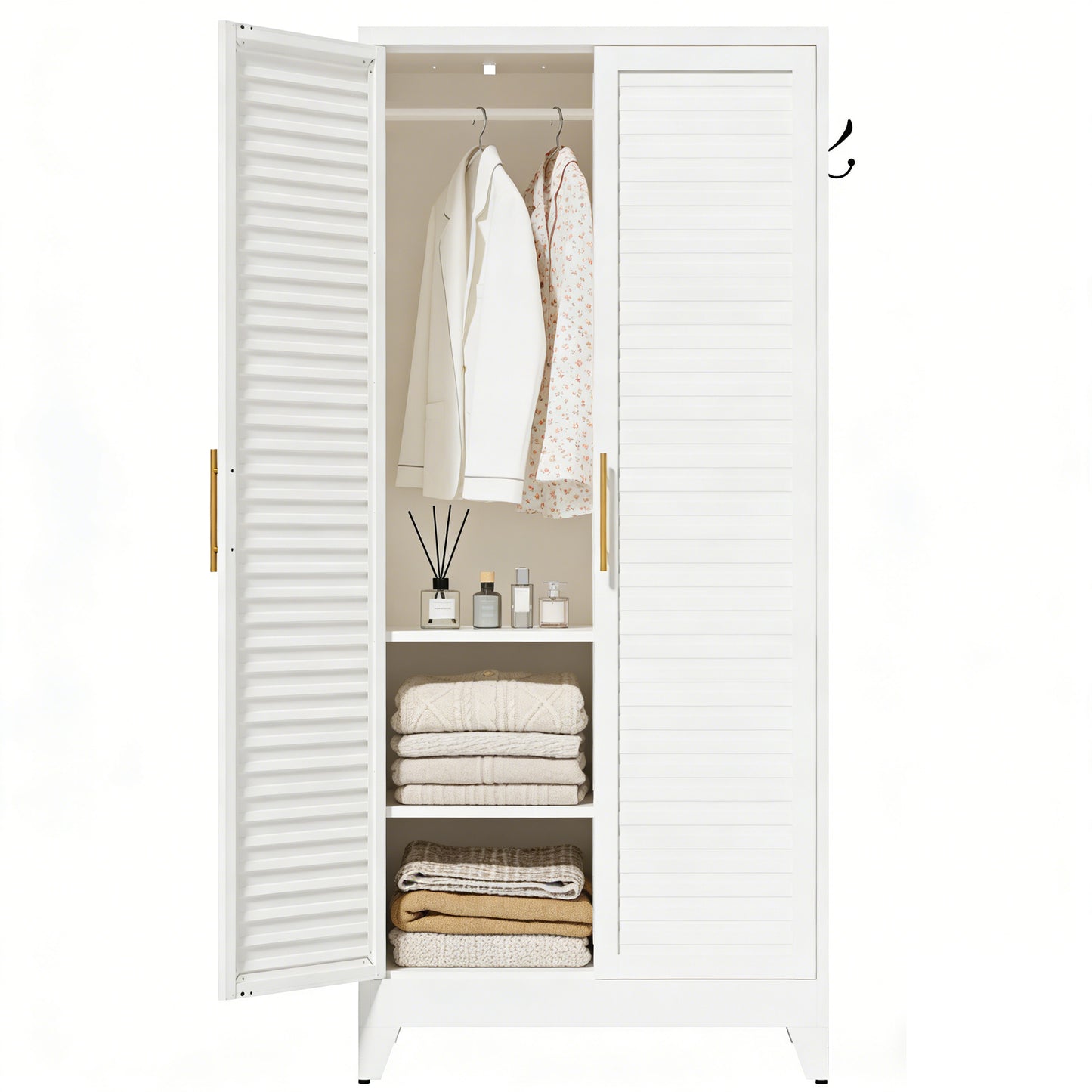 VIYET 71" Metal Wardrobe Closet with 2 Doors, Hanging Rod & Adjustable Shelves, Freestanding Steel Storage Cabinet for Bedroom, Apartment, Dorm