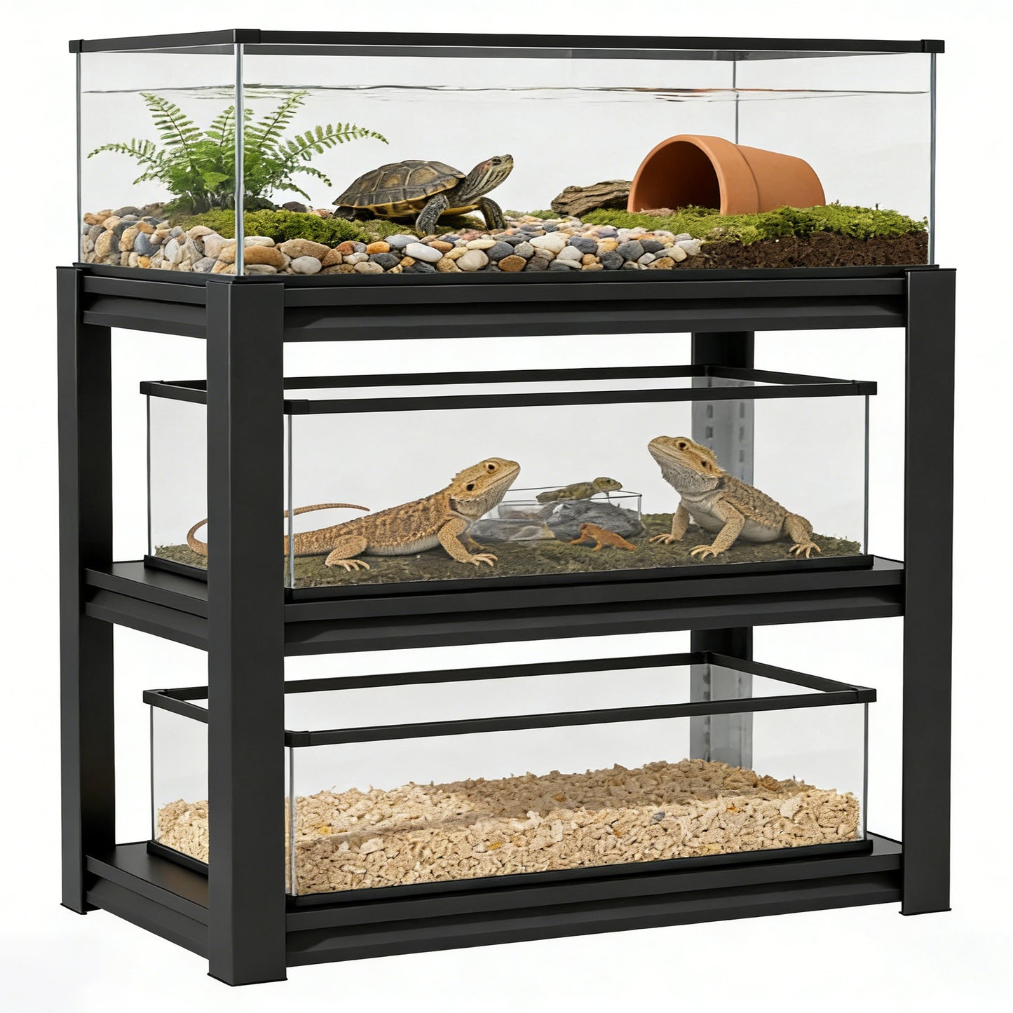 VIYET 3-Tier Metal Fish Tank Stand, 47.2"W Heavy Duty Adjustable Aquarium Rack for 30-40 Gallon Fish Tank, Multi-Use Storage Shelf