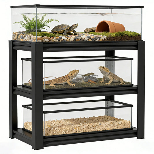 VIYET 3-Tier Metal Fish Tank Stand, 47.2"W Heavy Duty Adjustable Aquarium Rack for 30-40 Gallon Fish Tank, Multi-Use Storage Shelf