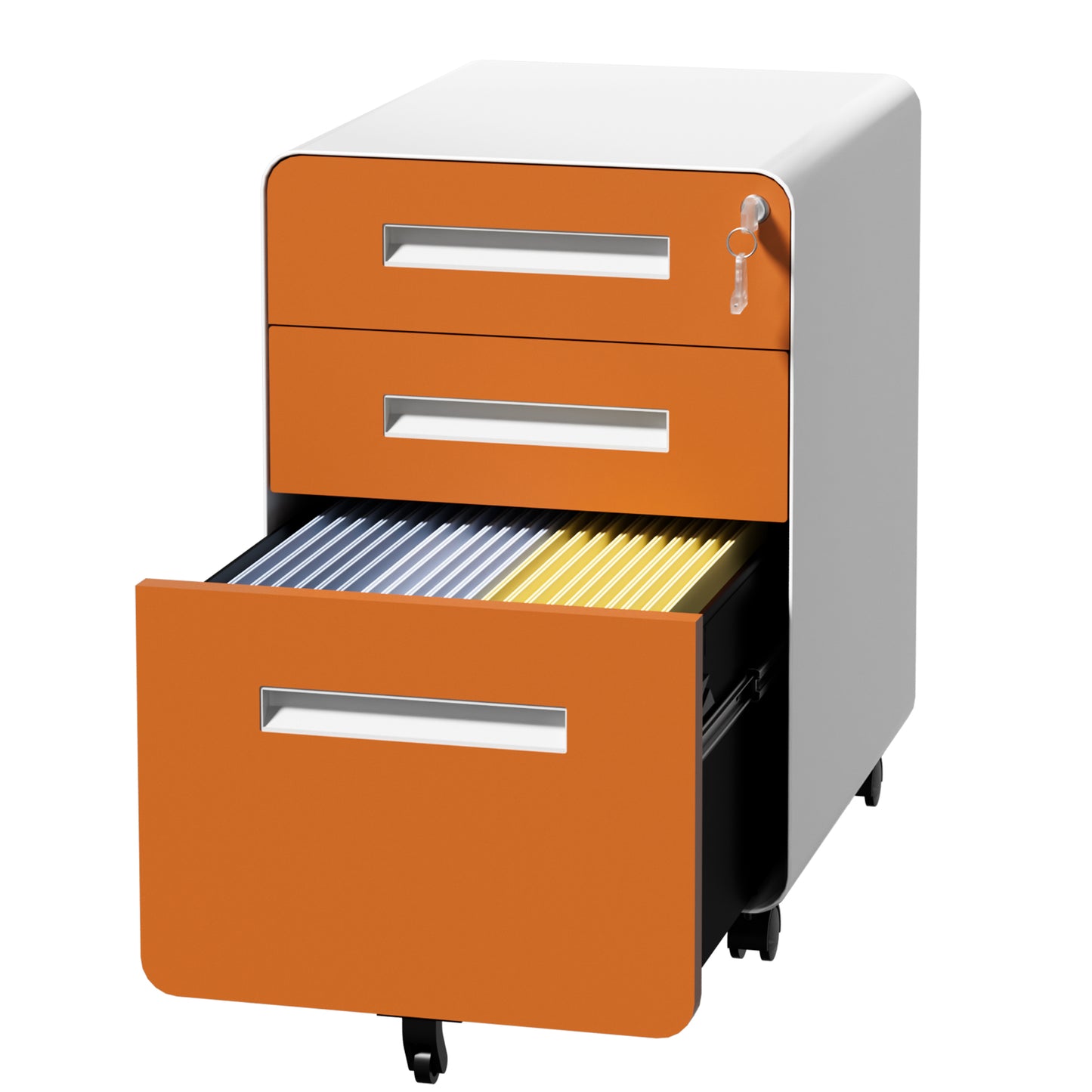 VIYET 3 Drawer Mobile File Cabinet, Rolling Metal Filing Cabinet with Lock, Steel Office Storage Cabinet on Wheels for Letter Legal Files, Home Office Organizer