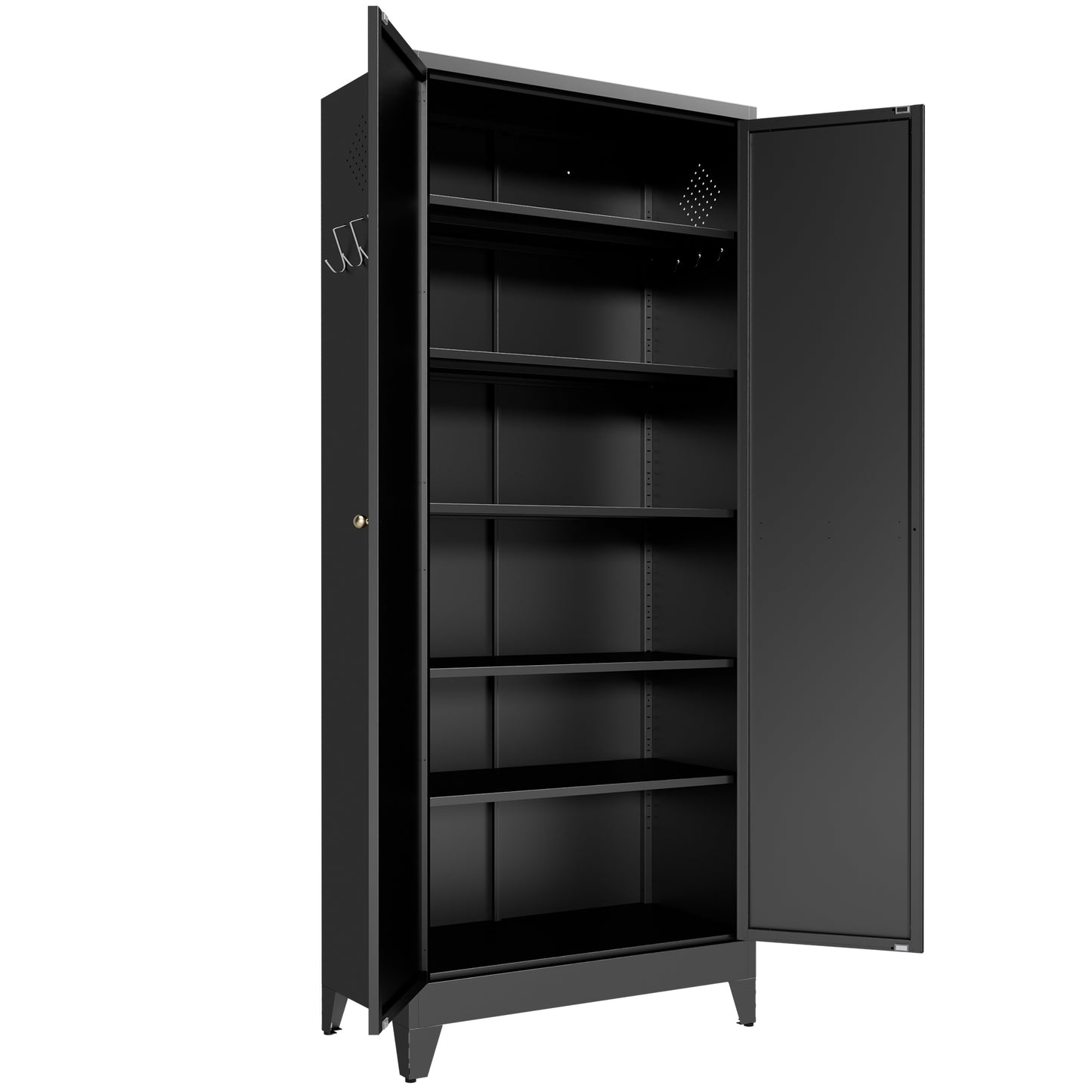 VIYET 75" Metal Kitchen Pantry Cabinet, Tall Freestanding Storage Cabinet with 5 Adjustable Shelves, Heavy Duty Steel Organizer for Kitchen, Dining Room, Black