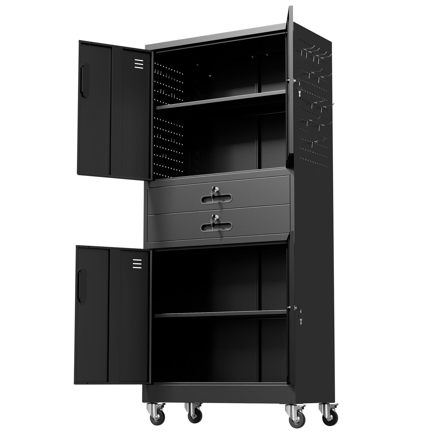 VIYET 71" Metal Garage Storage Cabinet with Drawers, Locking Doors, Pegboard, Wheels & Adjustable Shelves for Workshop Utility Room