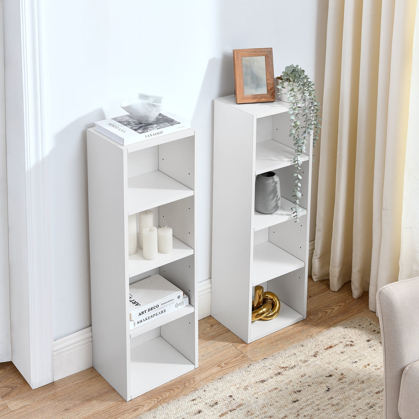 VIYET 11.6"×9.3"×70.9" 8-Tier Media Tower Rack - White MDF, Adjustable Shelves