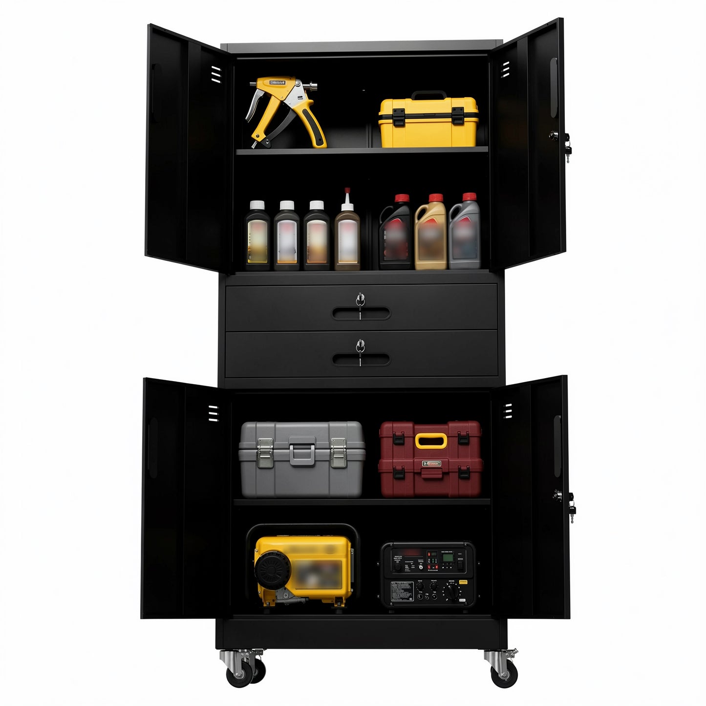VIYET 71" Metal Garage Storage Cabinet with Drawers, Locking Doors, Pegboard, Wheels & Adjustable Shelves for Workshop Utility Room