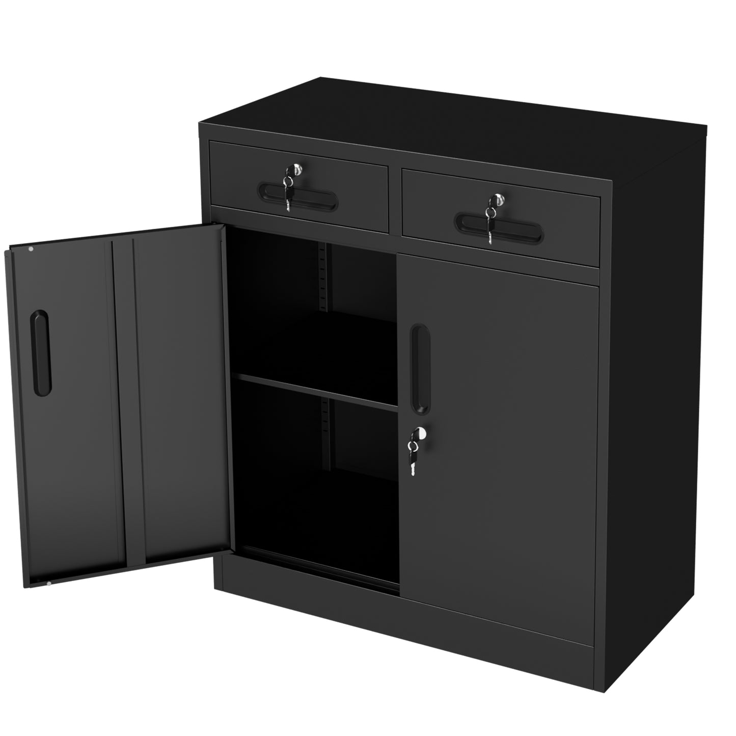 VIYET 35" Metal Storage Cabinet with Lock & 2 Drawers, Locking Steel Office File Cabinet with Adjustable Shelf for Home, Garage & School