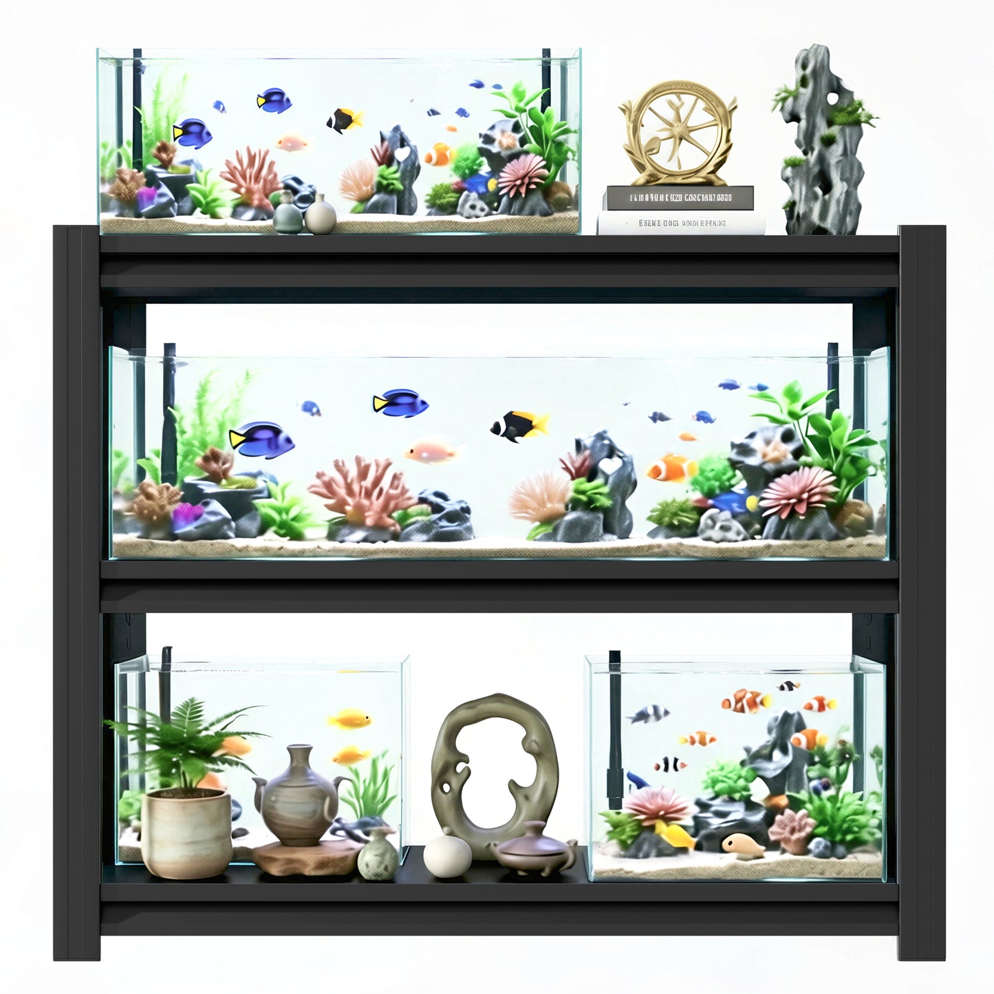 VIYET 3-Tier Metal Fish Tank Stand, 47.2"W Heavy Duty Adjustable Aquarium Rack for 30-40 Gallon Fish Tank, Multi-Use Storage Shelf