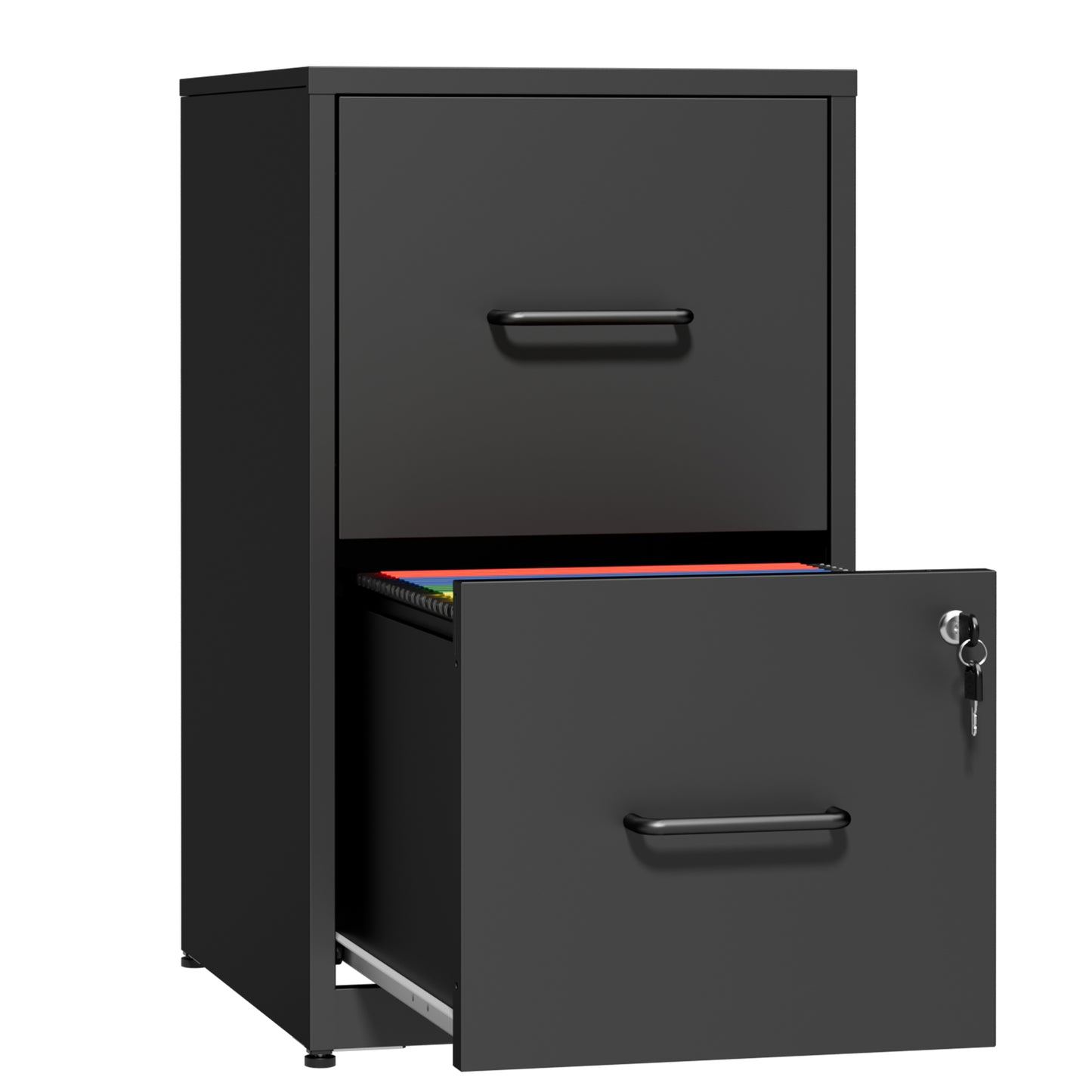 VIYET 2 Drawer Vertical File Cabinet with Lock, Metal Under Desk Filing Cabinet with Anti-Tip Kit, Adjustable Rails for Letter & Legal Files, Black Office Storage