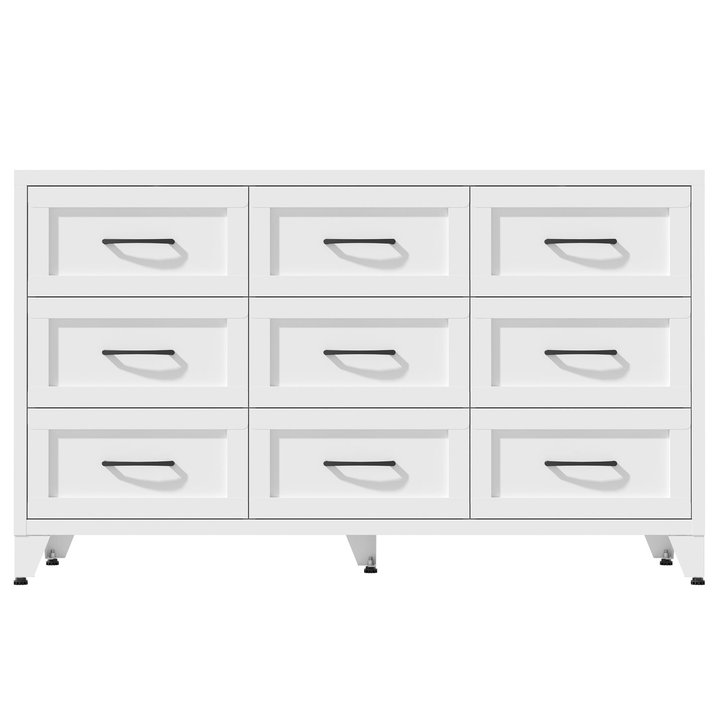 VIYET 9-Drawer Wide Dresser, White Bedroom Storage Chest with Smooth-Glide Drawers for Closet, Hallway & Entryway
