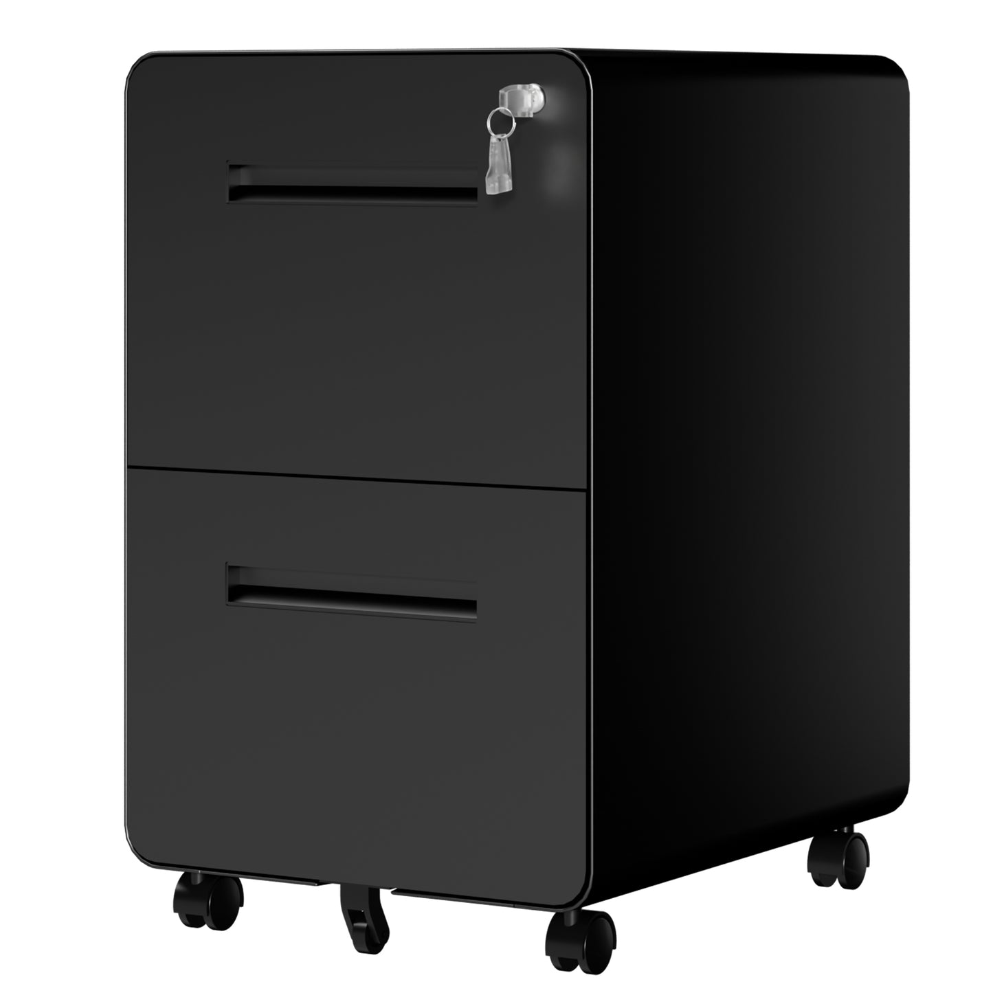 VIYET 2 Drawer Rolling File Cabinet, Black Metal Mobile Filing Cabinet with Lock, Steel Office Storage Cabinet for Letter Legal Files, Home Office Organizer