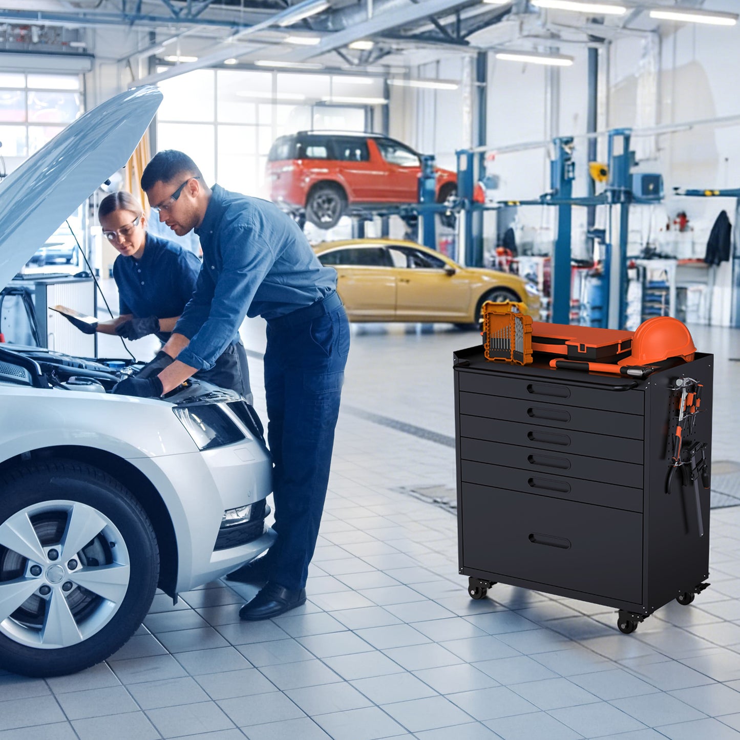 VIYET 34" 6-Drawer Rolling Tool Chest - Heavy-Duty Steel Mobile Garage Cabinet & Small Parts Storage Organizer, Black