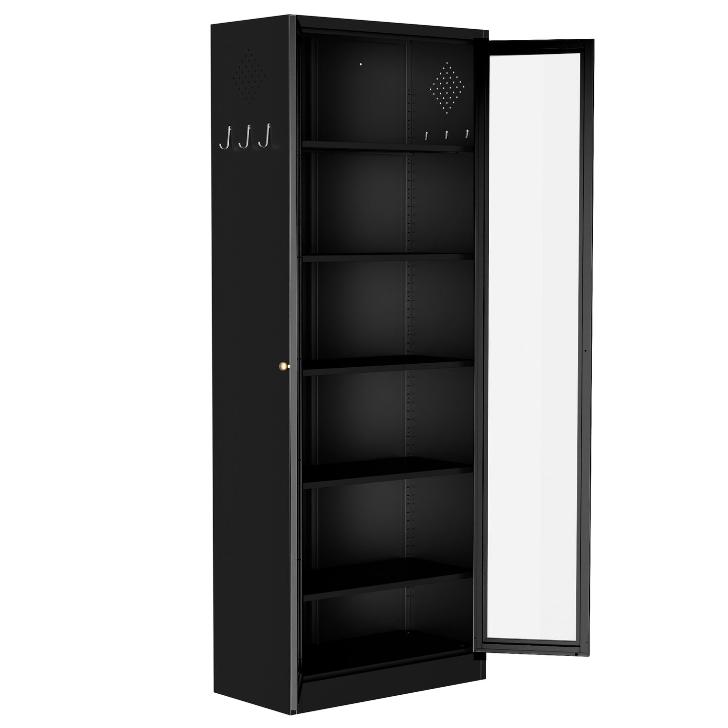 VIYET Metal Pantry Cabinet, 72" Tall Kitchen Storage Cabinet with Glass Doors and 5 Adjustable Shelves, Freestanding Steel Utility Cabinet for Kitchen, Bathroom, Pantry, Black