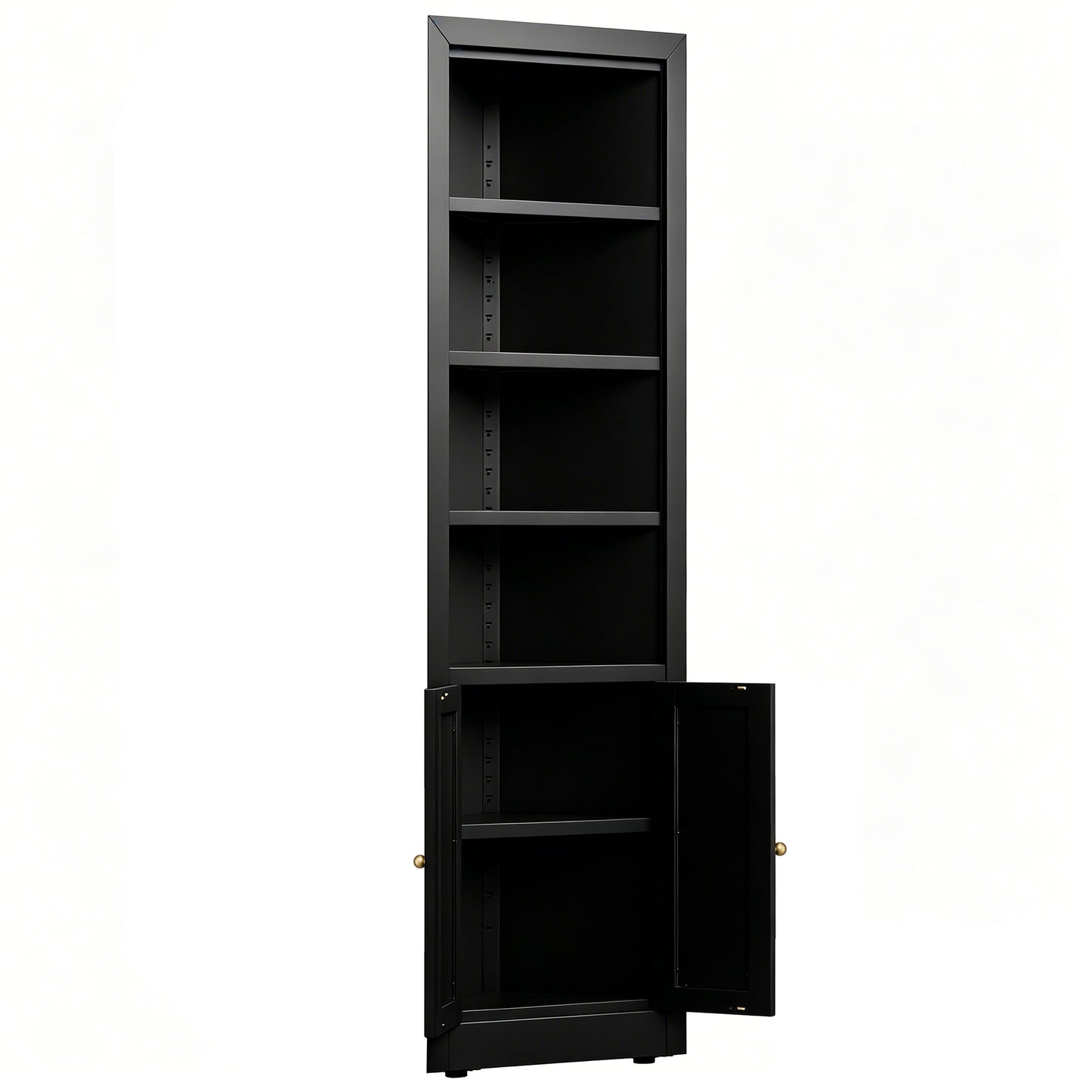 VIYET 71" Tall Black Corner Storage Cabinet, 5-Tier Freestanding Metal Corner Organizer with Adjustable Shelves & Doors