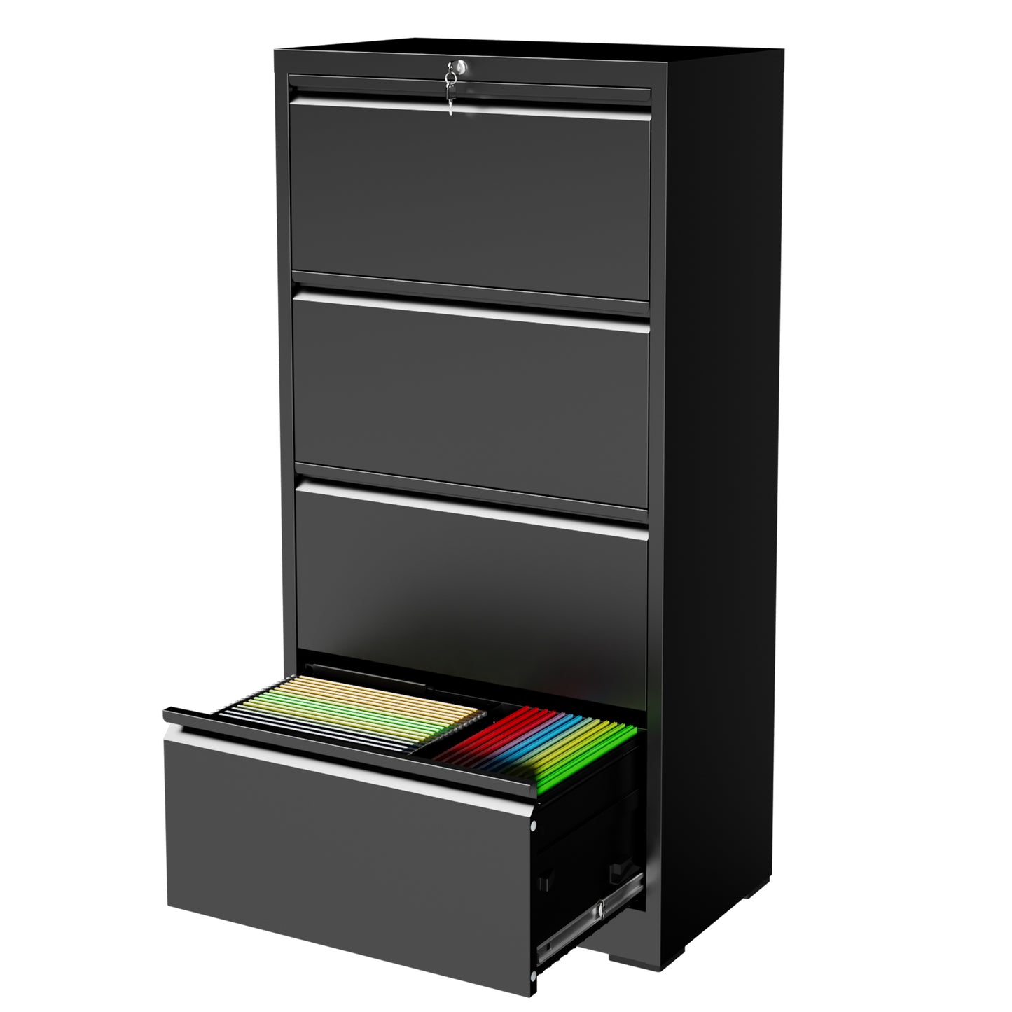 VIYET 4 Drawer Lateral File Cabinet with Lock, Metal Filing Cabinet for Home Office, Steel File Cabinet Fits Letter, Legal, A4 & F4 Hanging Files, Black