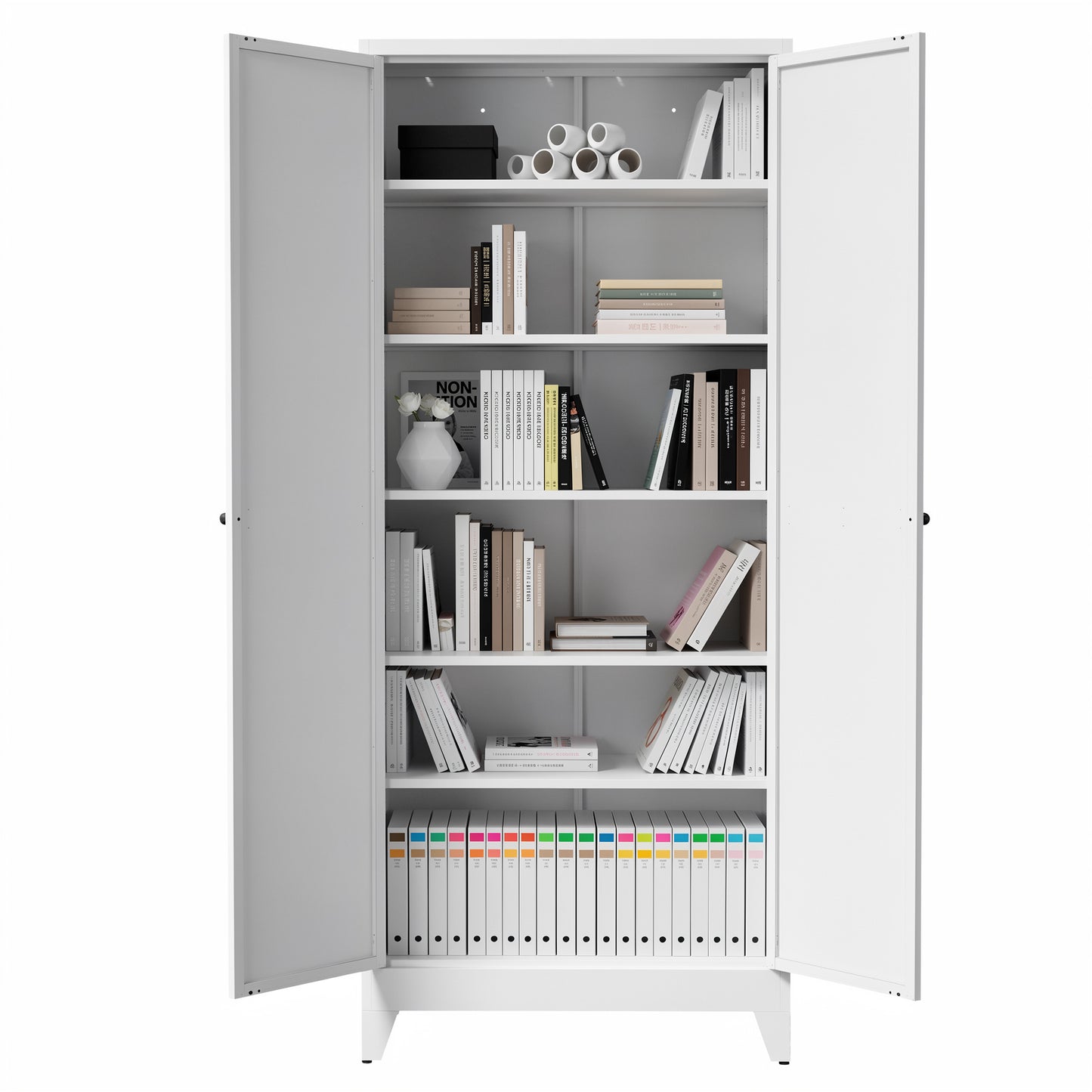 VIYET 75" Metal Kitchen Pantry Cabinet, Tall Freestanding Storage Cabinet with 5 Adjustable Shelves, Steel Organizer for Kitchen, Dining Room, White