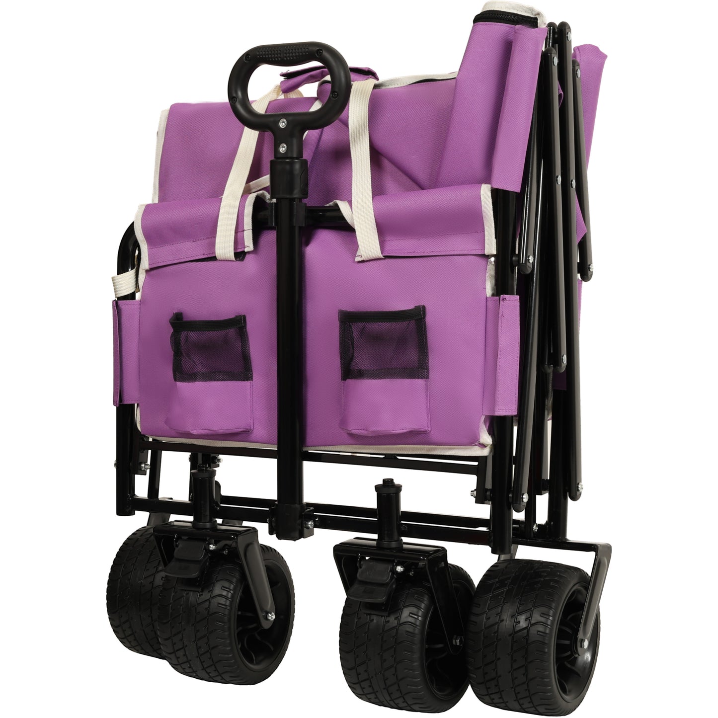 VIYET 3-in-1 Convertible Folding Wagon Cart with Bench Seat & Storage, 500lbs Heavy-Duty 180L Utility Wagon, All-Terrain Wheels for Camping Beach Sports Garden, Purple