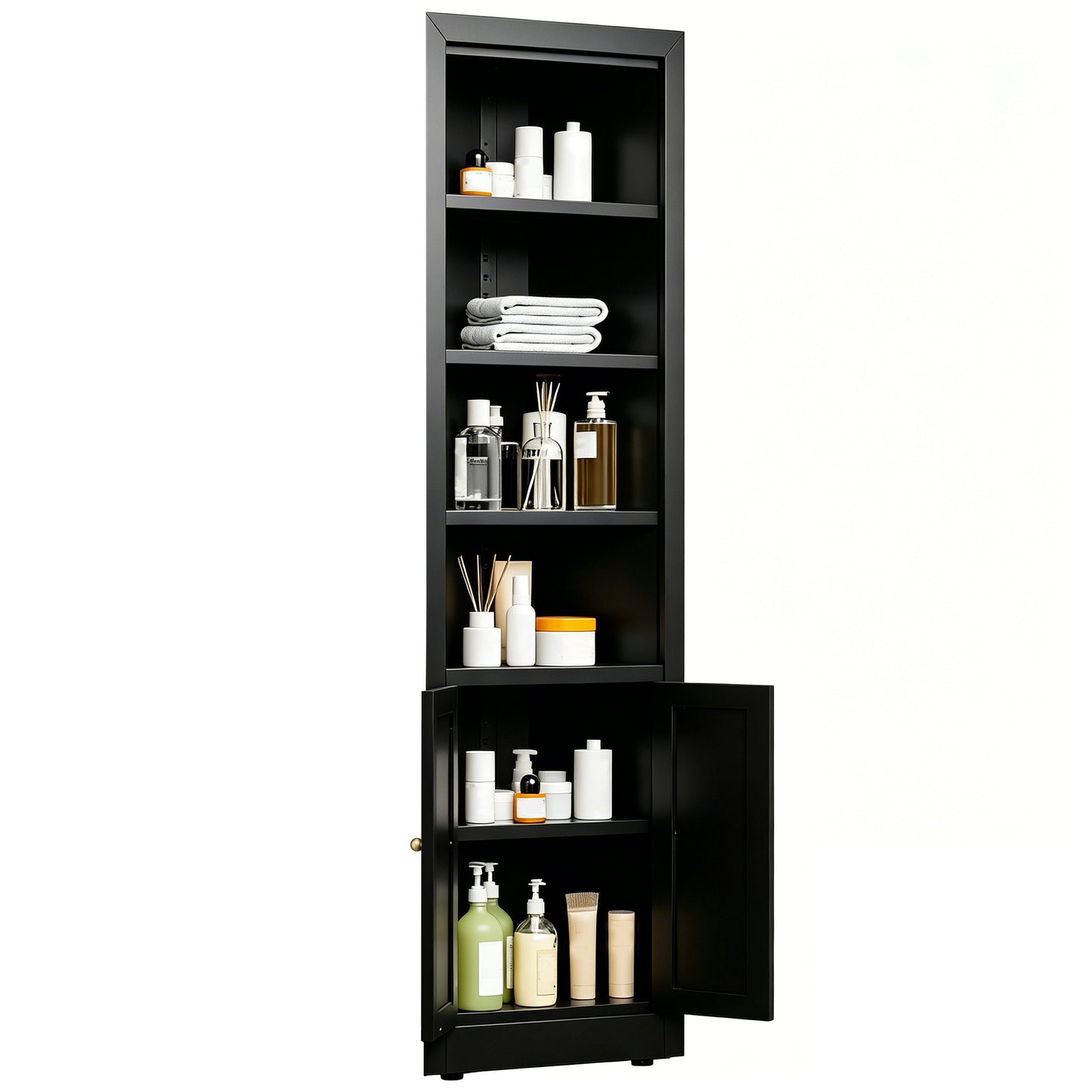 VIYET 71" Tall Black Corner Storage Cabinet, 5-Tier Freestanding Metal Corner Organizer with Adjustable Shelves & Doors