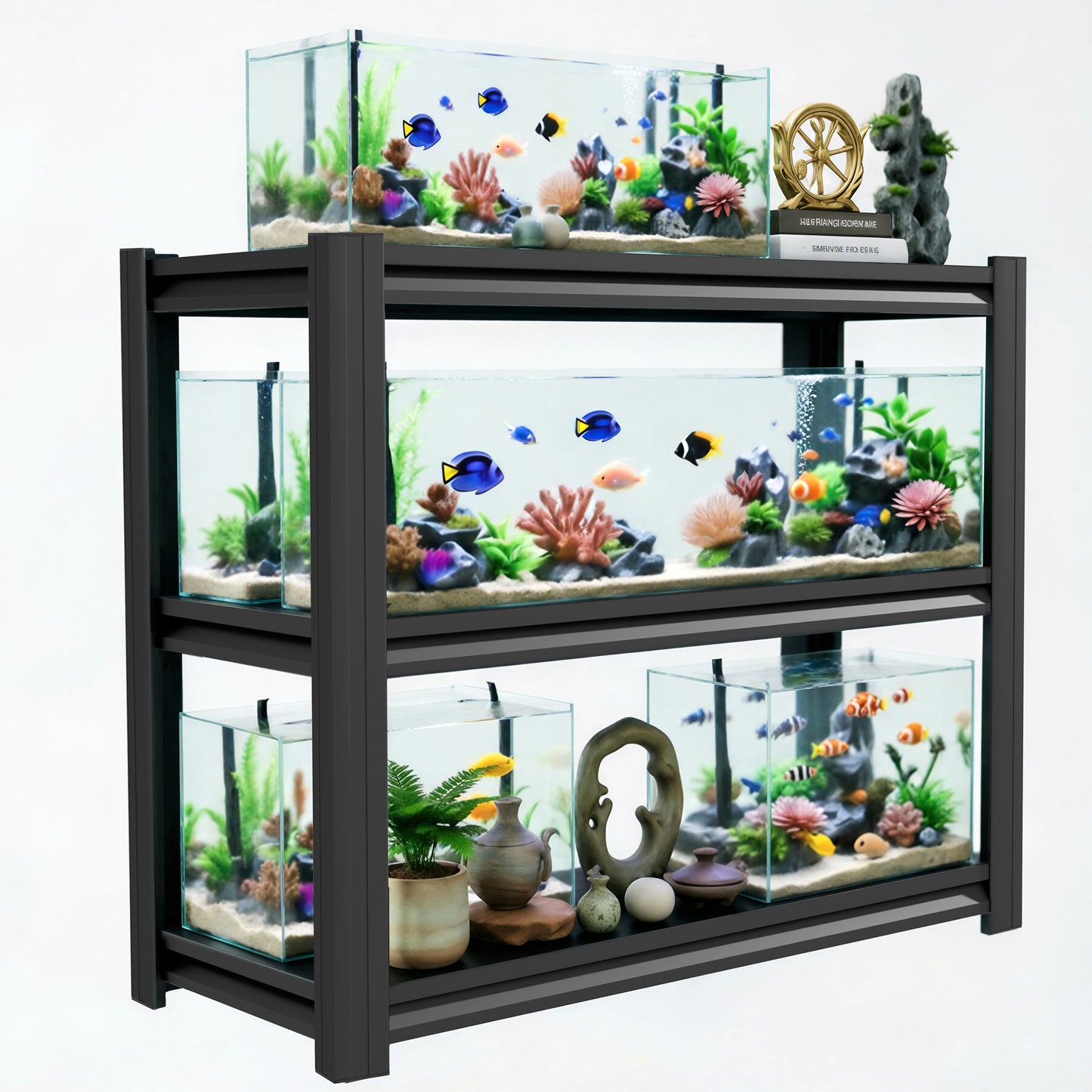 VIYET 3-Tier Metal Fish Tank Stand, 47.2"W Heavy Duty Adjustable Aquarium Rack for 30-40 Gallon Fish Tank, Multi-Use Storage Shelf
