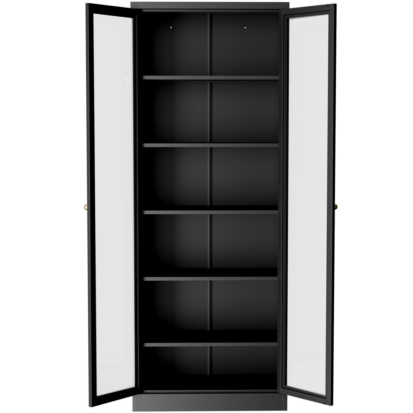 VIYET Metal Pantry Cabinet, 72" Tall Kitchen Storage Cabinet with Glass Doors and 5 Adjustable Shelves, Freestanding Steel Utility Cabinet for Kitchen, Bathroom, Pantry, Black