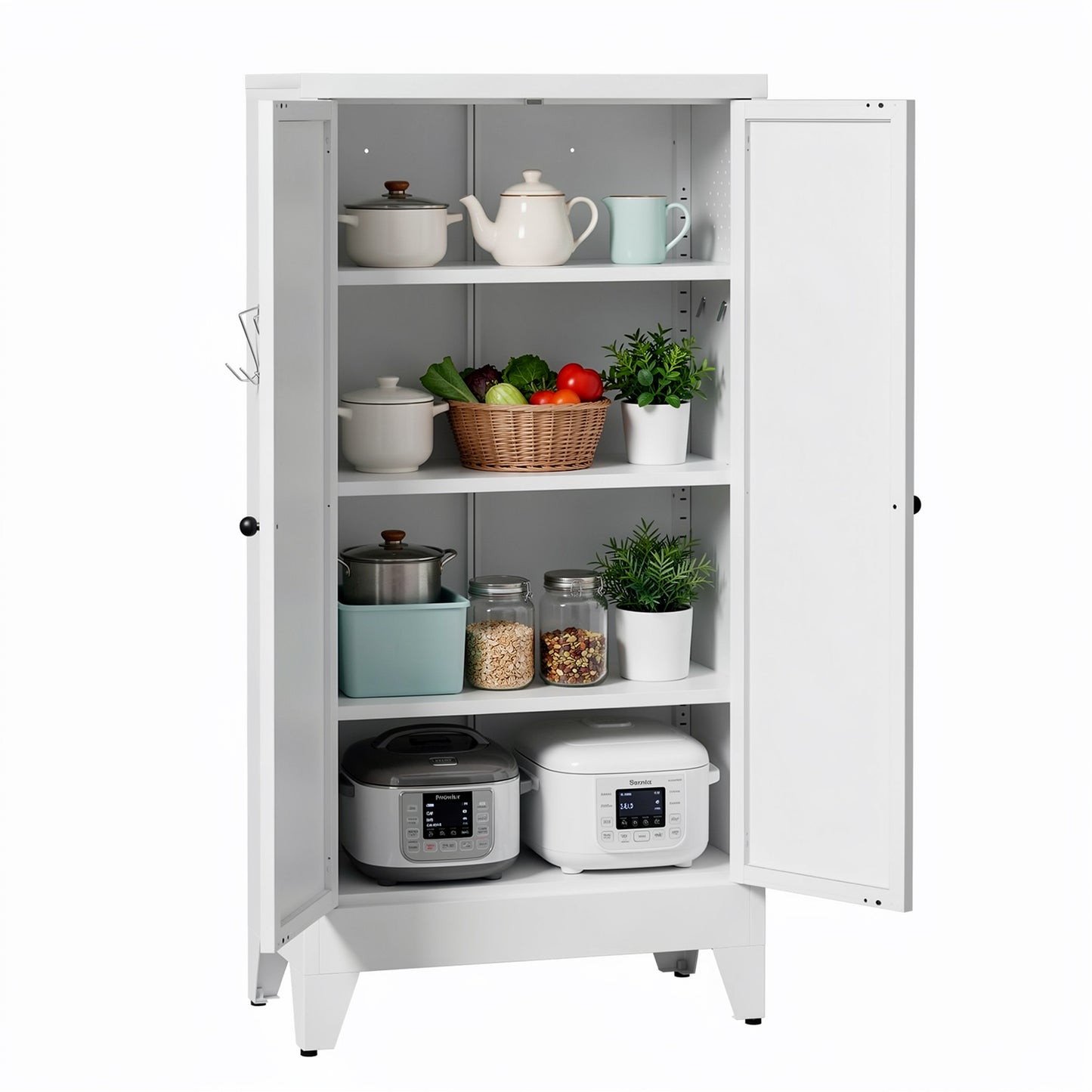 VIYET 47" Metal Pantry Cabinet with Adjustable Shelves, Freestanding Kitchen Storage Cabinet with Doors for Pantry, Bathroom & Living Room