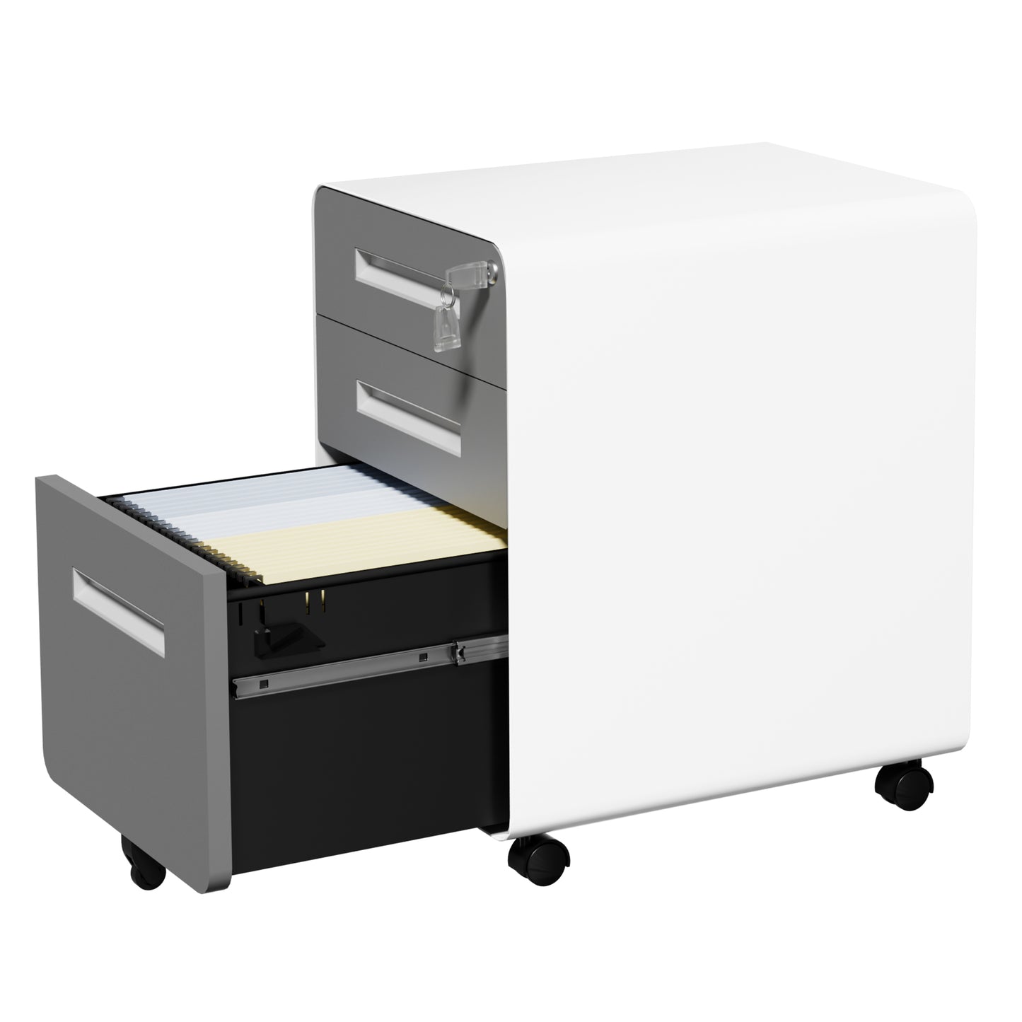 VIYET 3 Drawer Mobile File Cabinet, Gray Metal Rolling Filing Cabinet with Lock, Steel Office Storage Cabinet on Wheels for Letter Legal Files, Home Office Organizer