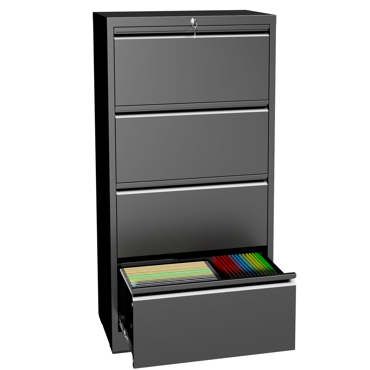 VIYET 4 Drawer Lateral File Cabinet with Lock, Metal Filing Cabinet for Home Office, Steel File Cabinet Fits Letter, Legal, A4 & F4 Hanging Files, Black