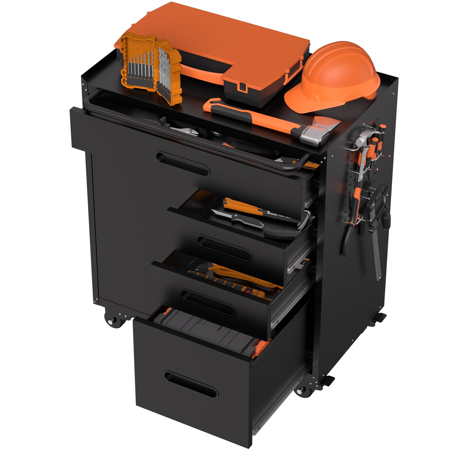 VIYET 34" 4-Drawer Mobile Tool Cabinet - Heavy-Duty Steel Garage Organizer with Lockable Storage Compartment & Rolling Workshop Chest, Black
