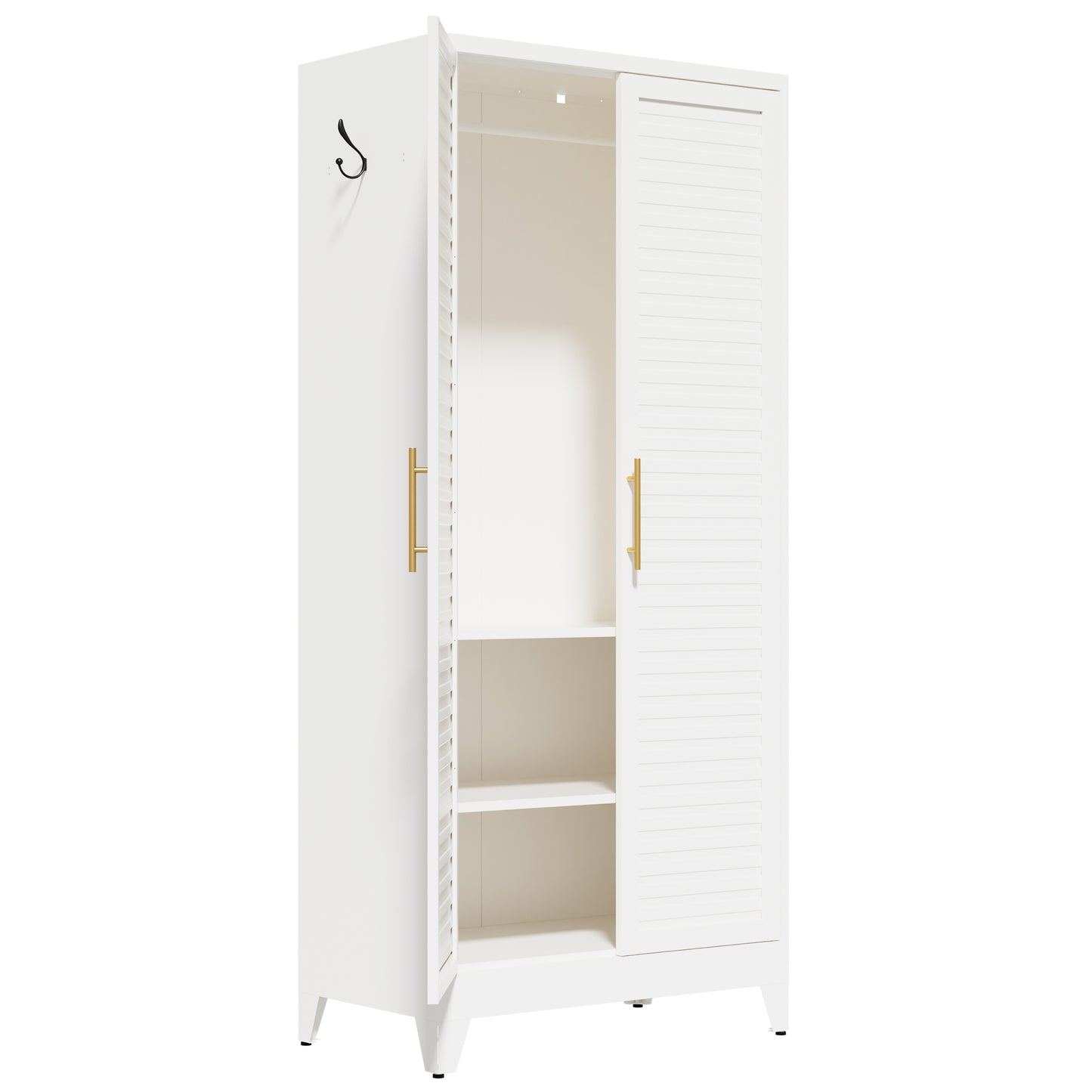 VIYET 71" Metal Wardrobe Closet with 2 Doors, Hanging Rod & Adjustable Shelves, Freestanding Steel Storage Cabinet for Bedroom, Apartment, Dorm