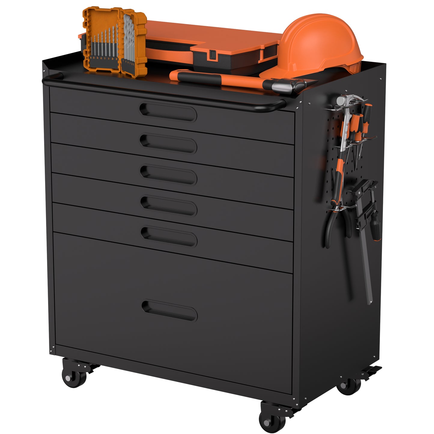 VIYET 34" 6-Drawer Rolling Tool Chest - Heavy-Duty Steel Mobile Garage Cabinet & Small Parts Storage Organizer, Black