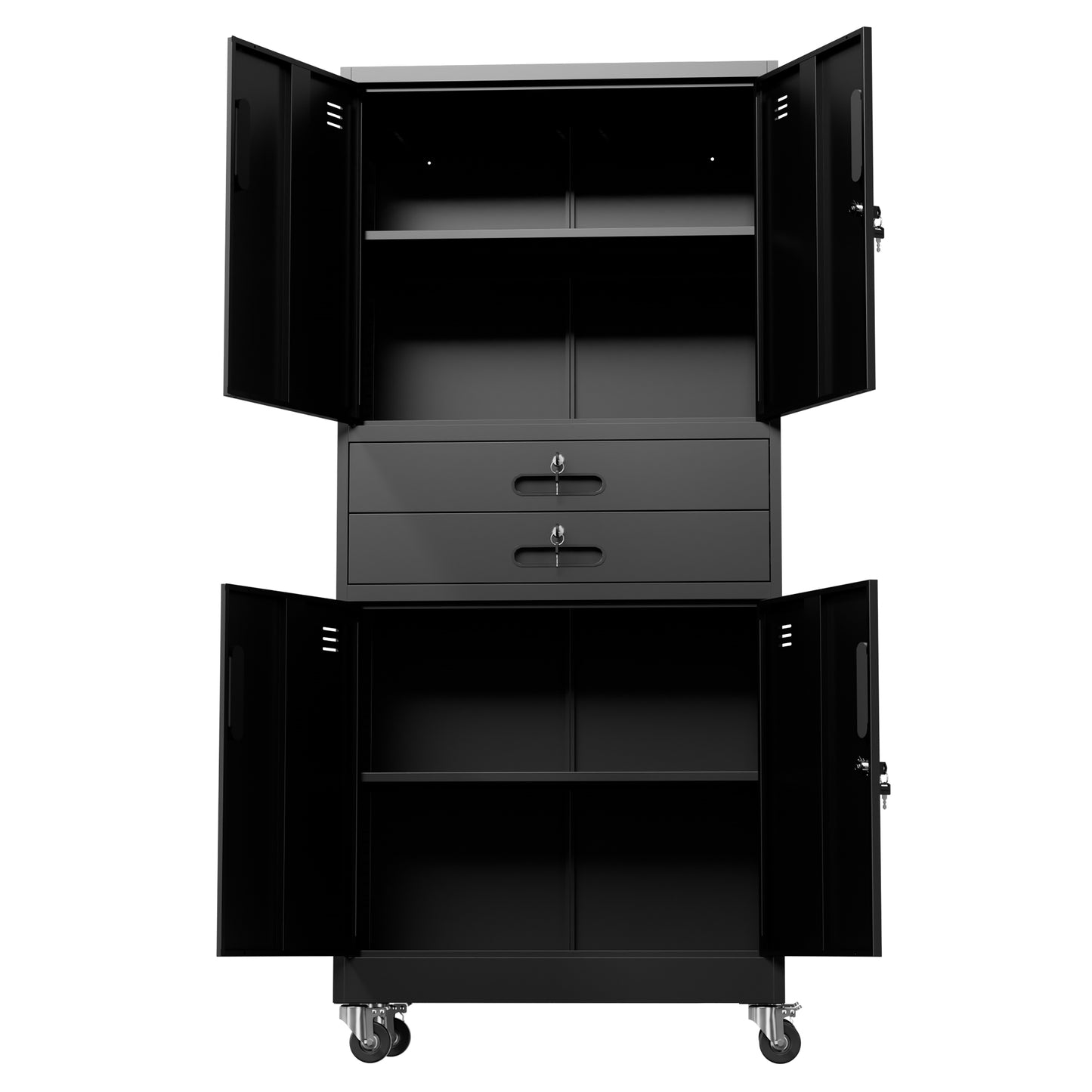 VIYET 71" Metal Garage Storage Cabinet with Drawers, Locking Doors, Pegboard, Wheels & Adjustable Shelves for Workshop Utility Room